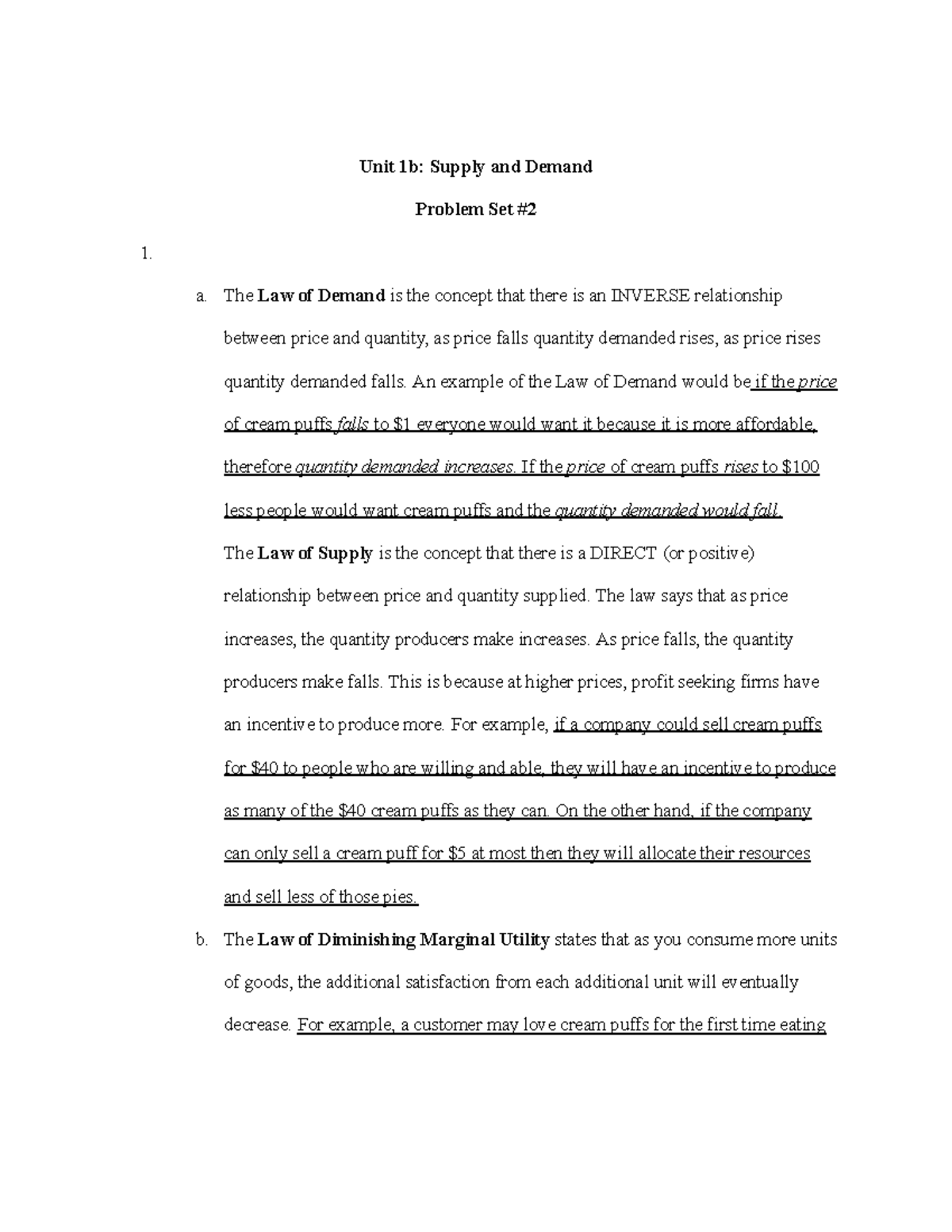 Copy of Unit 1B Supply and Demand Problem Set #2 - Unit 1b: Supply and ...