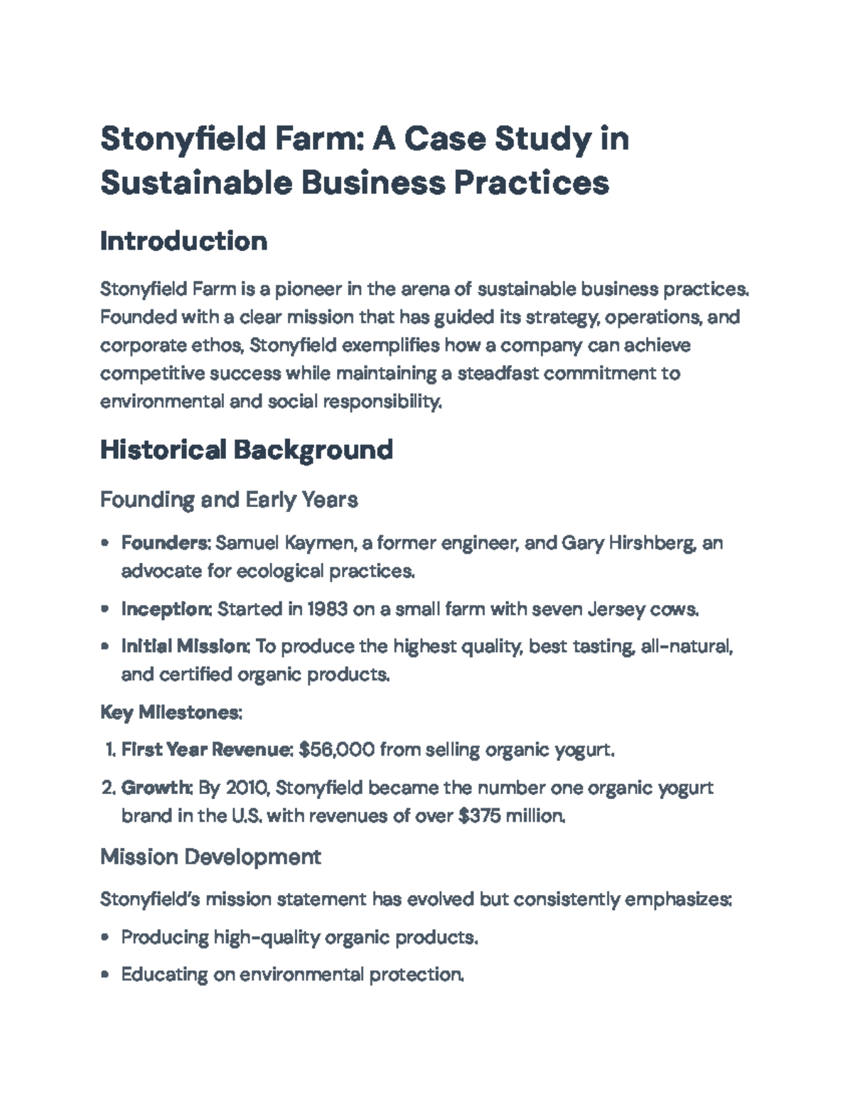 Stonyfield Farm: A Case Study in Sustainable Business Practices ...