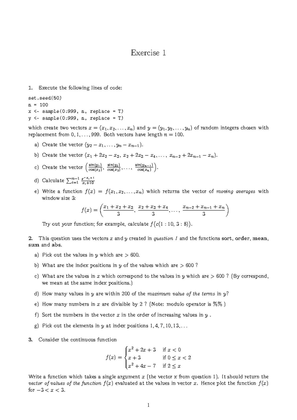 Exercise 1 - R Programming Basics and Function Implementation - Studocu