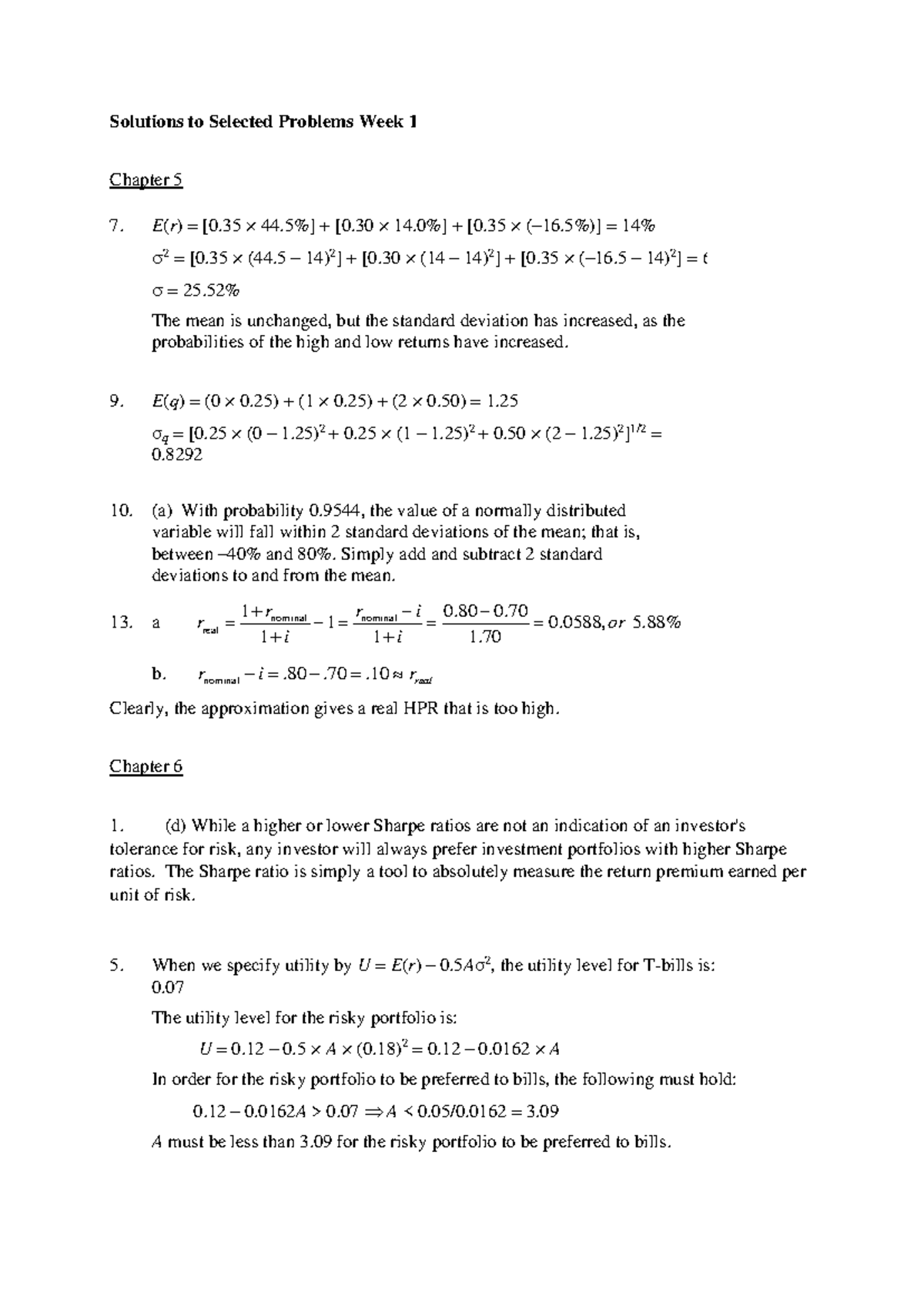 Solutions to Selected Problems for Week 1 - Chapters 5 to 8 - Studeersnel