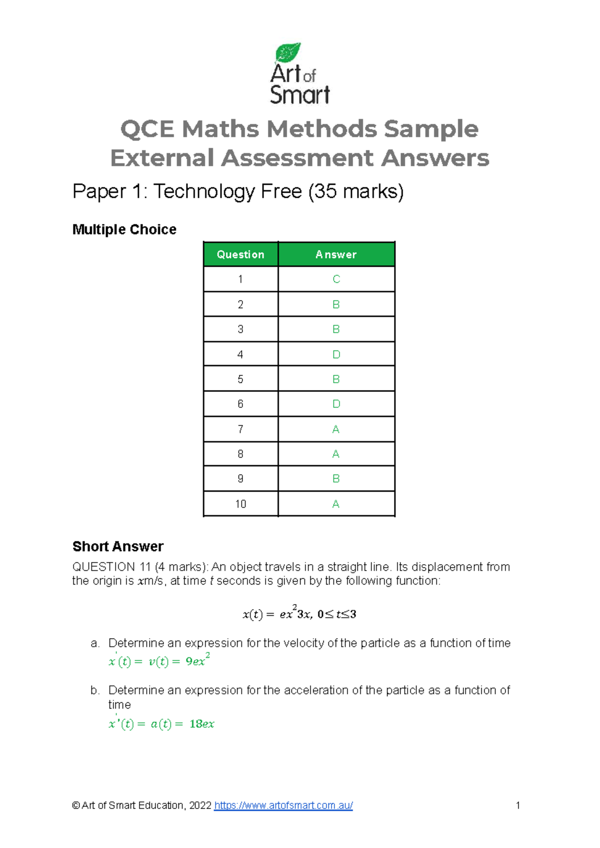 Mathematical Methods QCE Unit 3 & 4 Practice Exam Solutions - Studocu