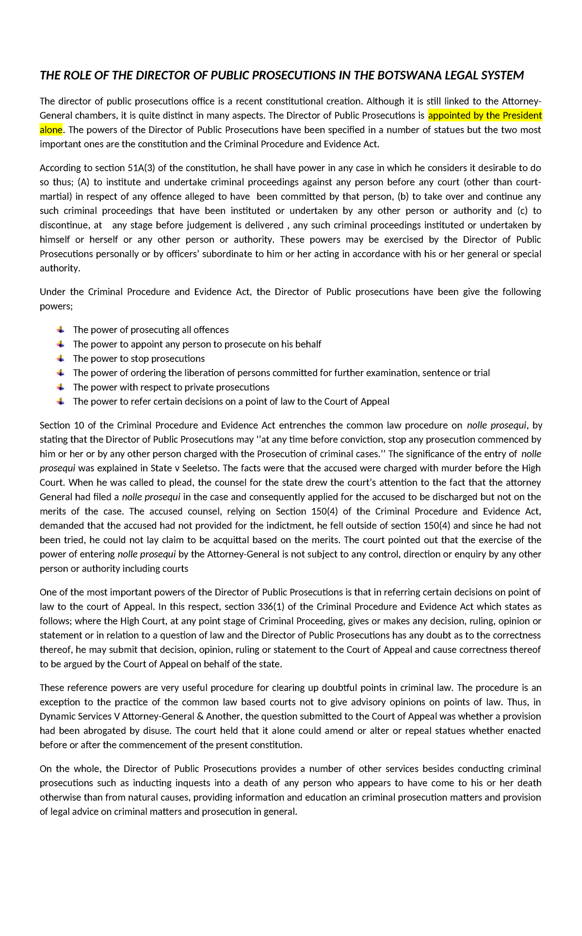 The Role of the Director of Public Prosecutions in Botswana's Legal ...