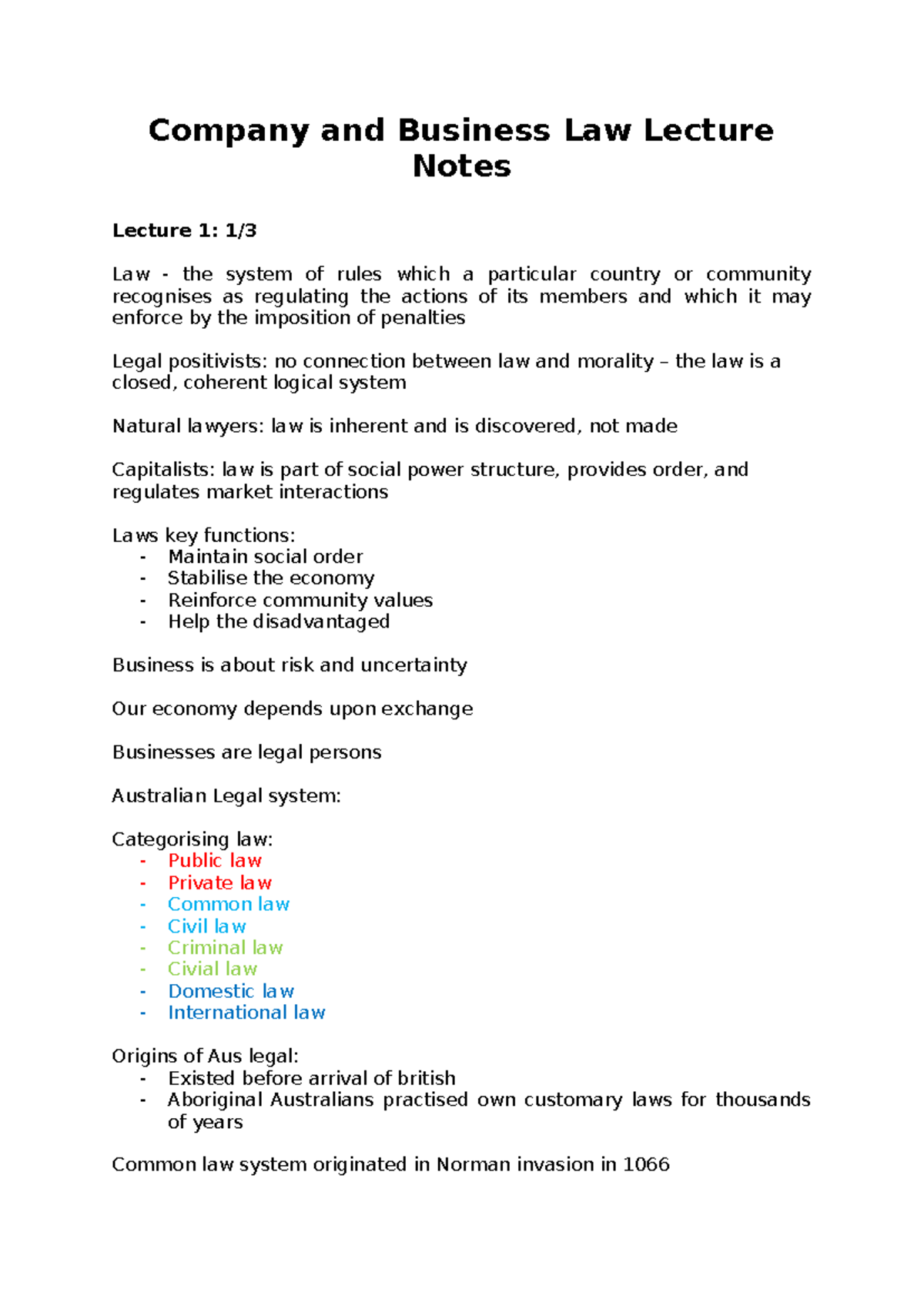 Company and Business Law Lecture Notes - Company and Business Law ...
