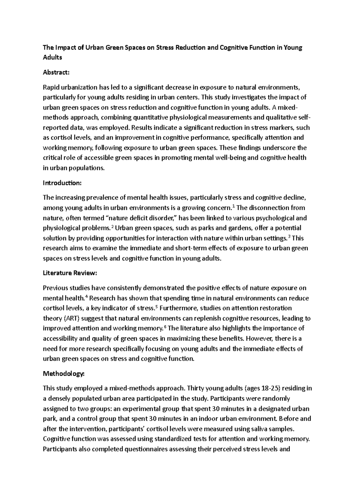 The Impact of Urban Green Spaces on Stress Reduction and Cognitive ...