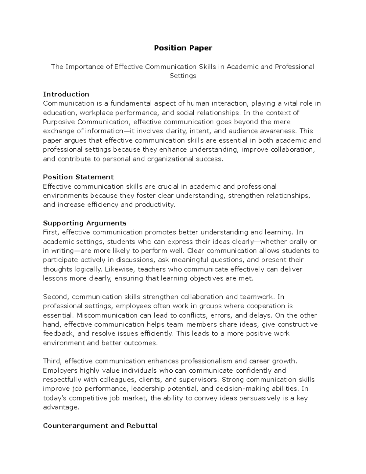 Position Paper: The Importance of Effective Communication Skills in ...