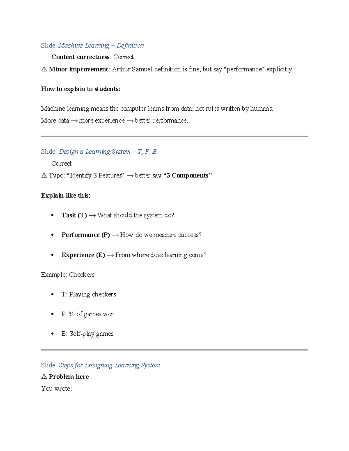 Designing a Learning System: Checkers Example (CS101) - Studocu