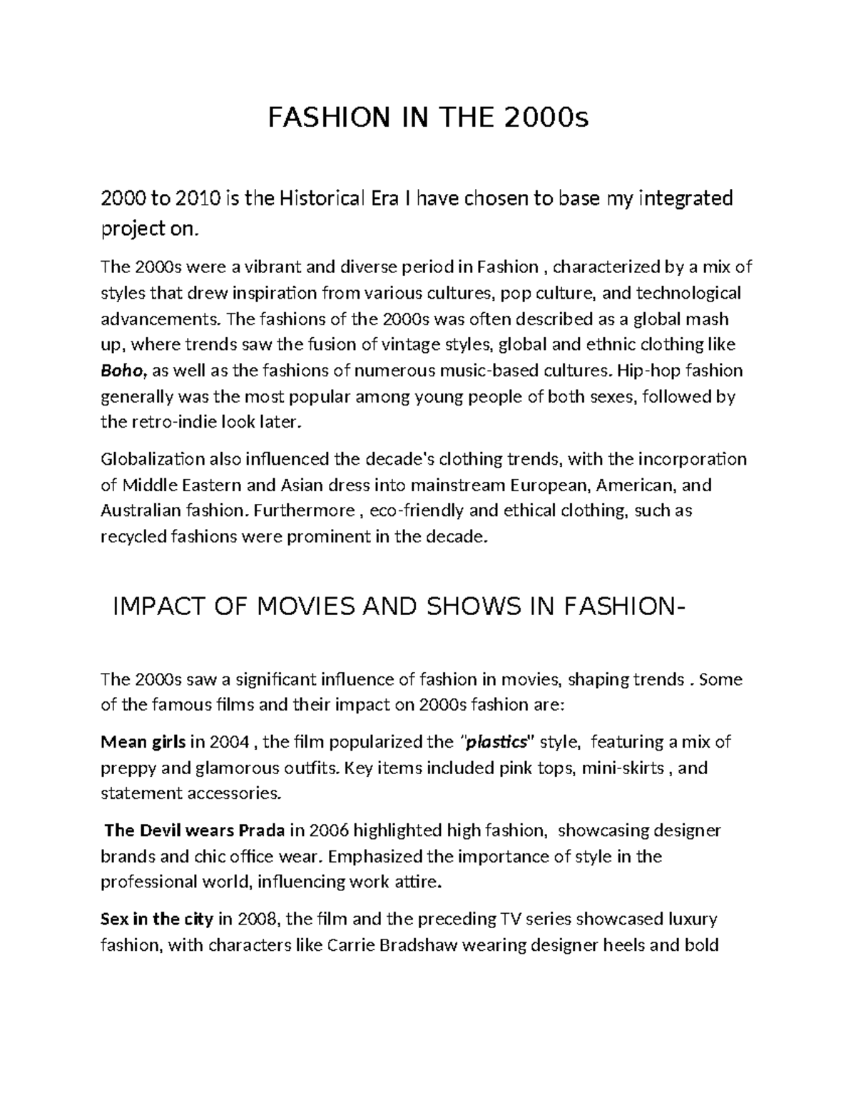 Fashion Trends in the 2000s: A Cultural and Historical Overview - Studocu