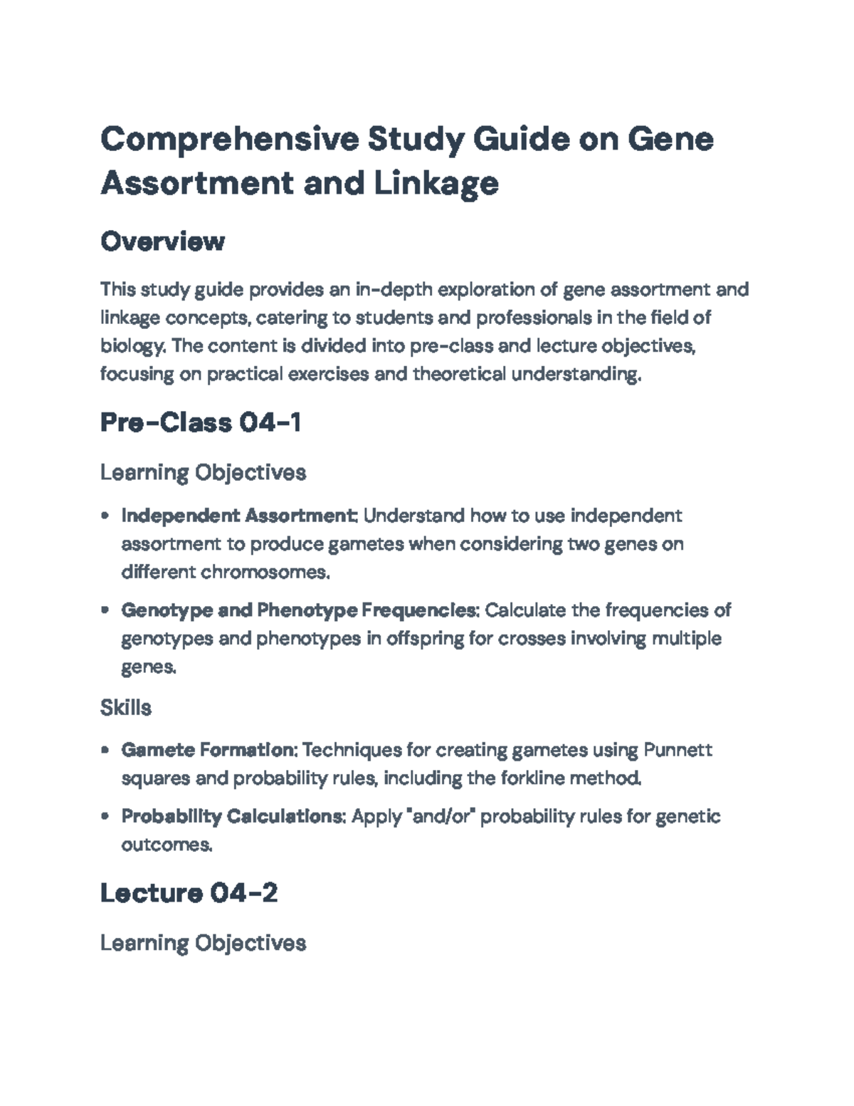 Gene Assortment and Linkage Study Guide for Biology 101 Final Exam ...