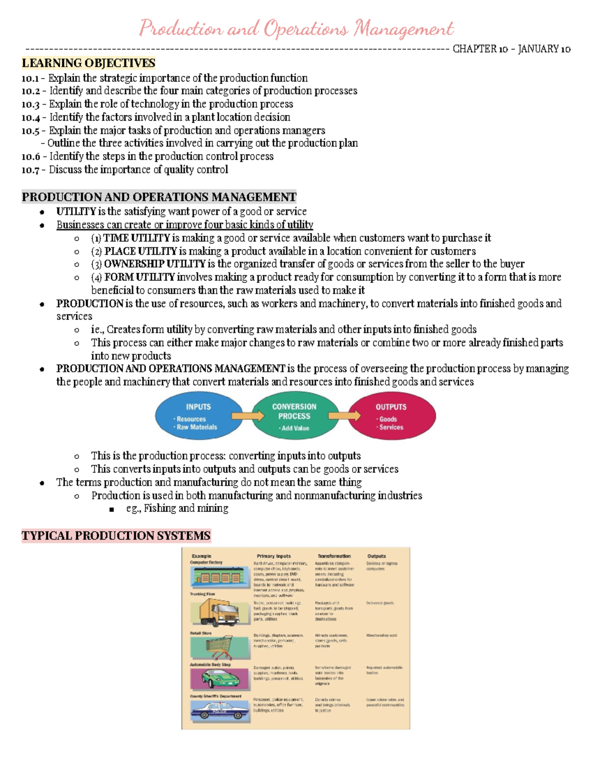BUS 1202 - Chapter 10 - Production and Operations Management - CHAPTER ...