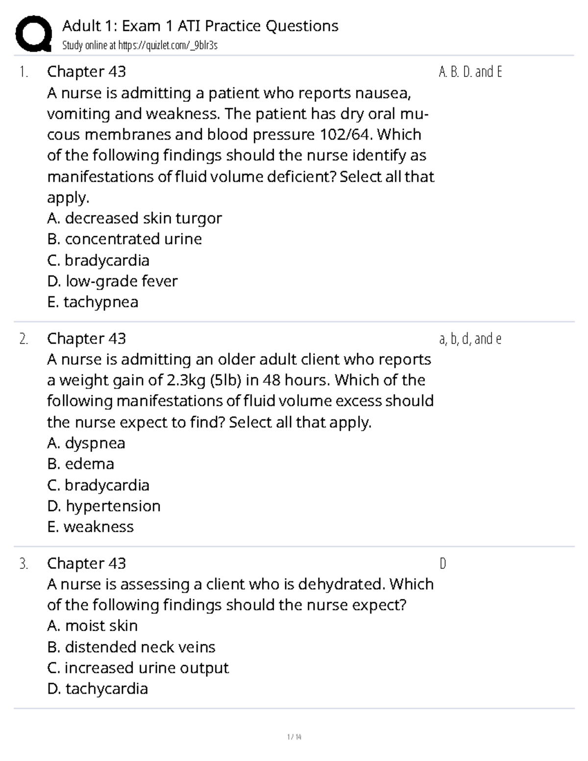 Adult 1: Exam 1 ATI Practice Questions Review Guide - Studocu