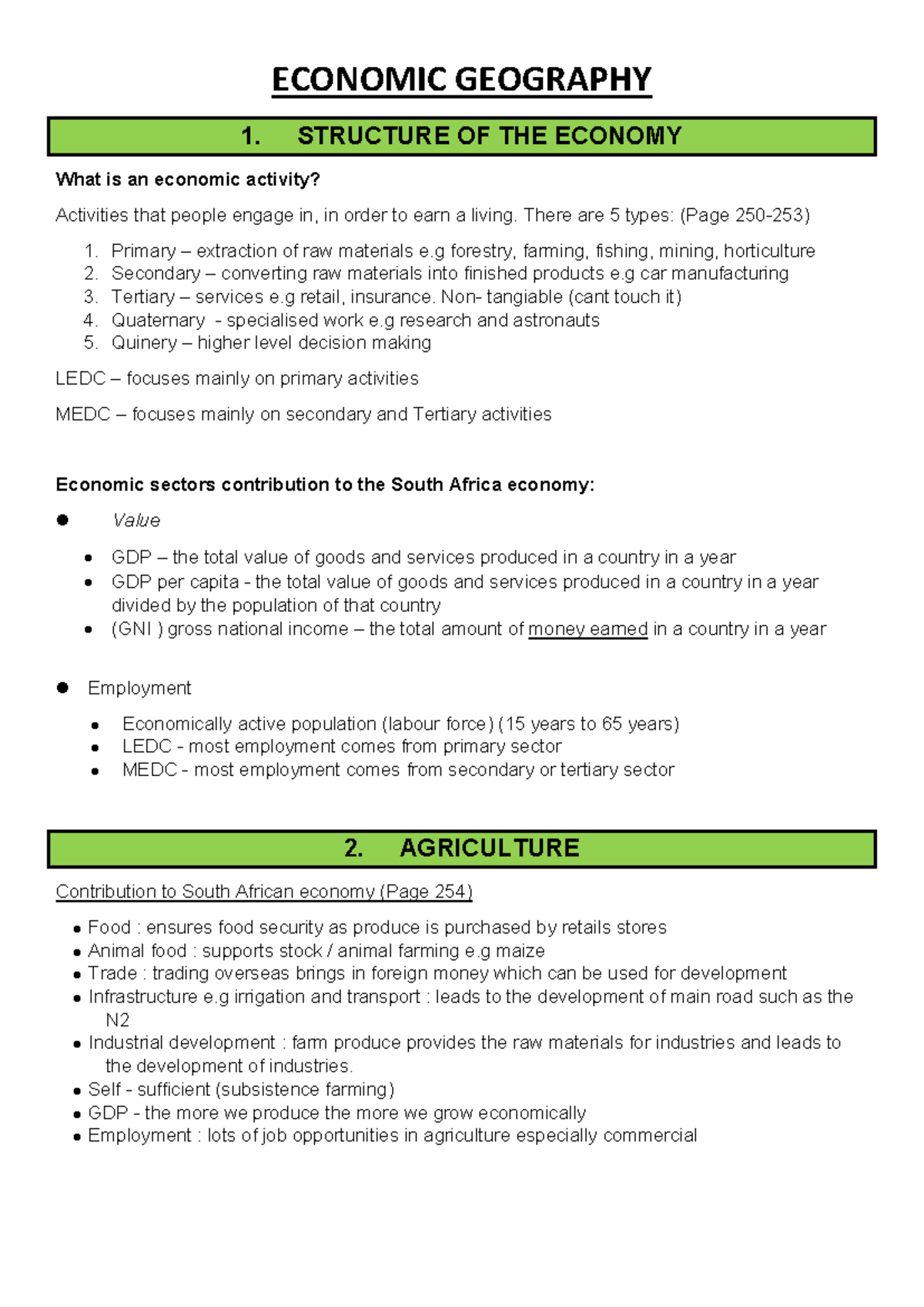 Economic Geog 1 - ECONOMIC GEOGRAPHY 1. STRUCTURE OF THE ECONOMY What ...