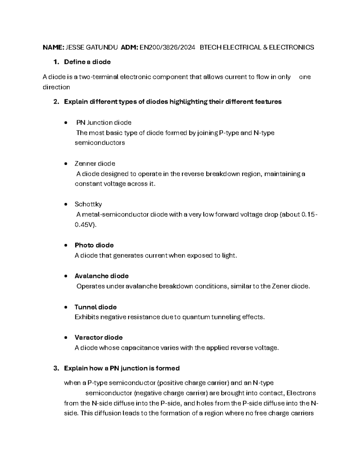 BTECH EEE: Diode Types & Characteristics - E-Lab Notes - Studocu