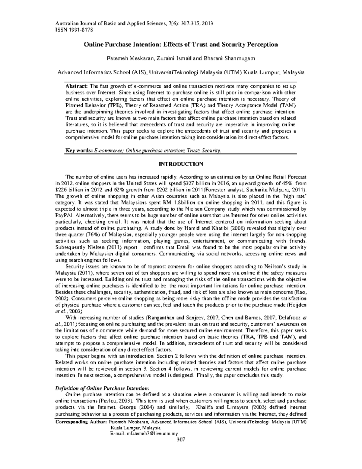 Effects of Trust and Security on Online Purchase Intention: A Case ...