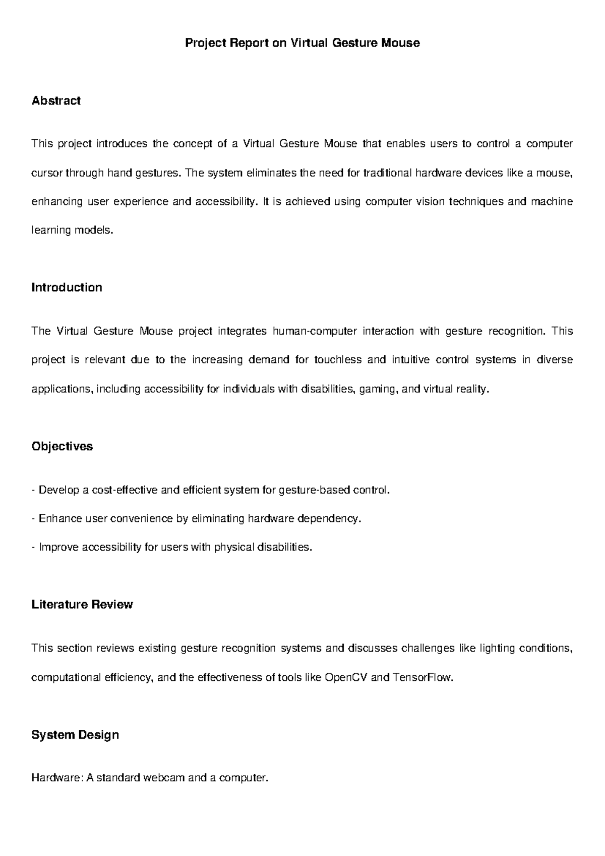 Virtual Gesture Mouse Project Report: Enhancing Touchless Control - Studocu