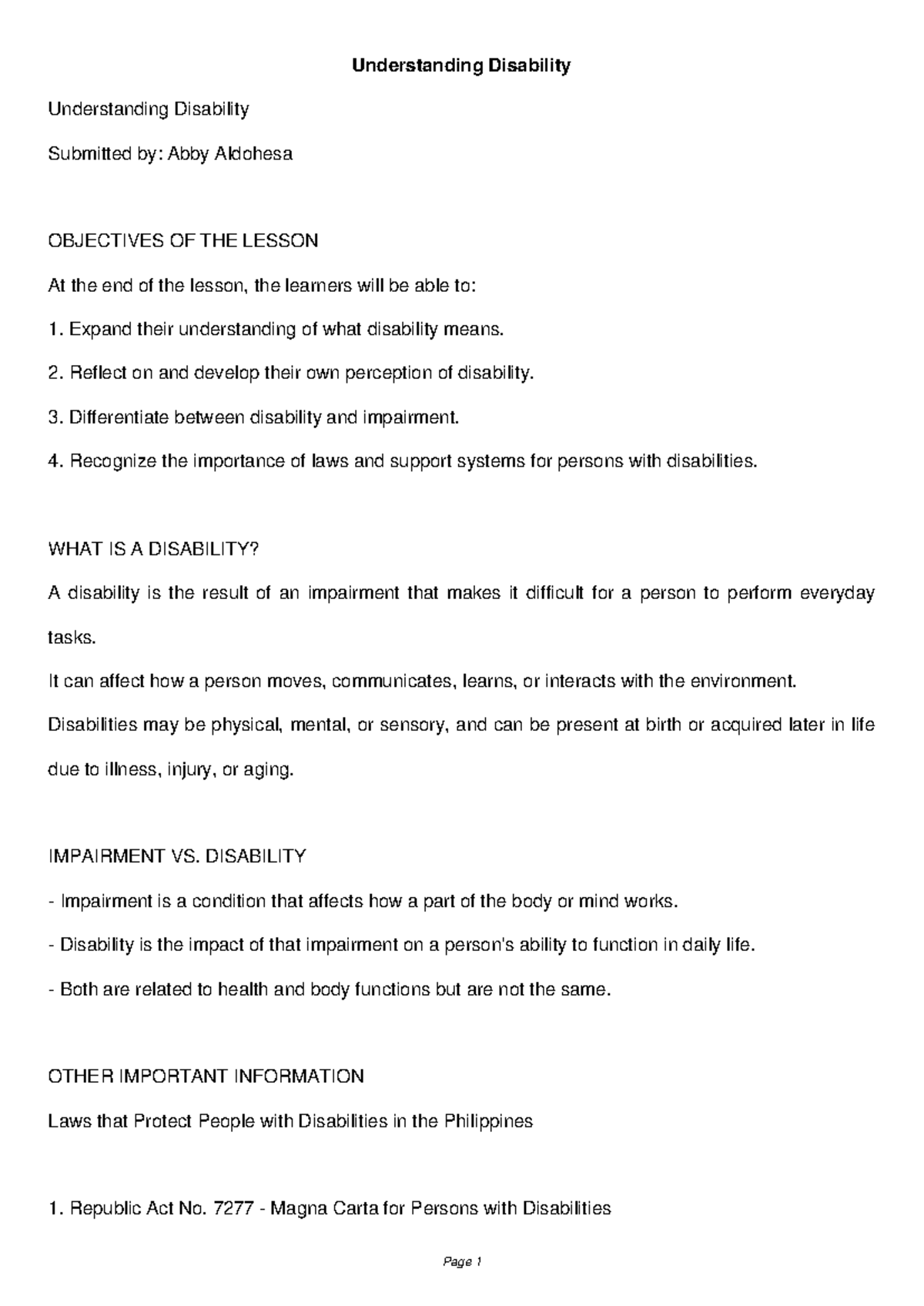 Understanding Disability: Key Concepts and Legal Frameworks - Studocu