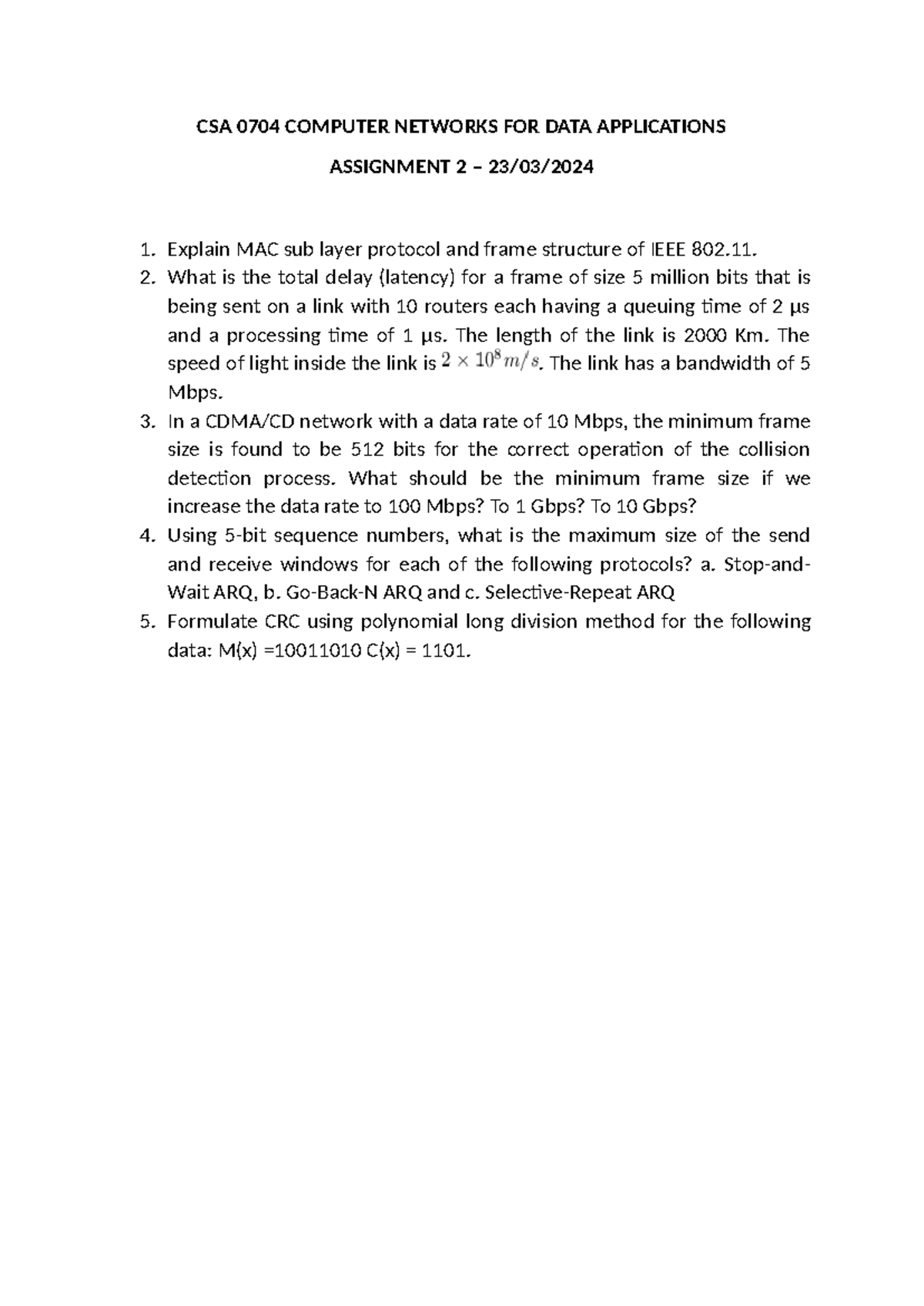 Assignment 2 - Summary Computer science and engineering - CSA 0704 ...