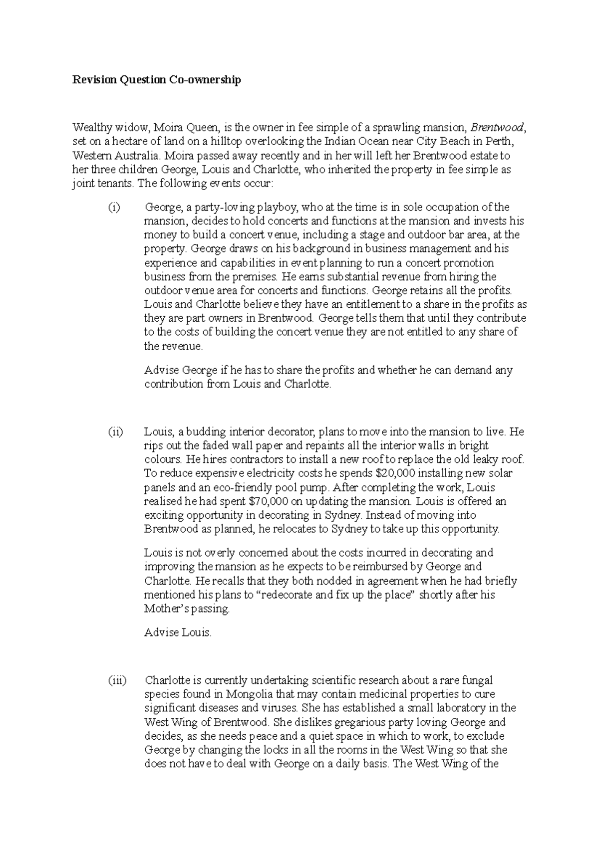 Revision question co-ownership - Revision Question Co-ownership Wealthy ...