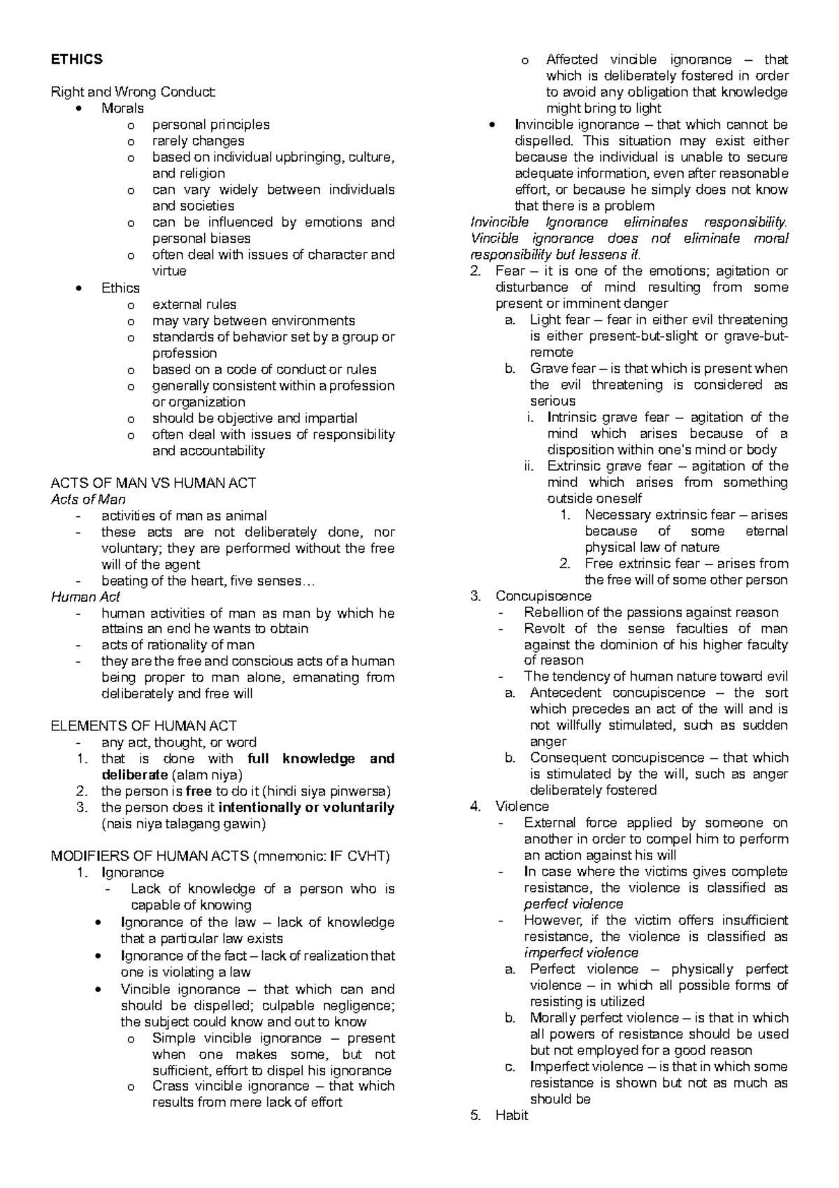 Ethics Reviewer - ETHICS Right and Wrong Conduct: - Morals o personal ...