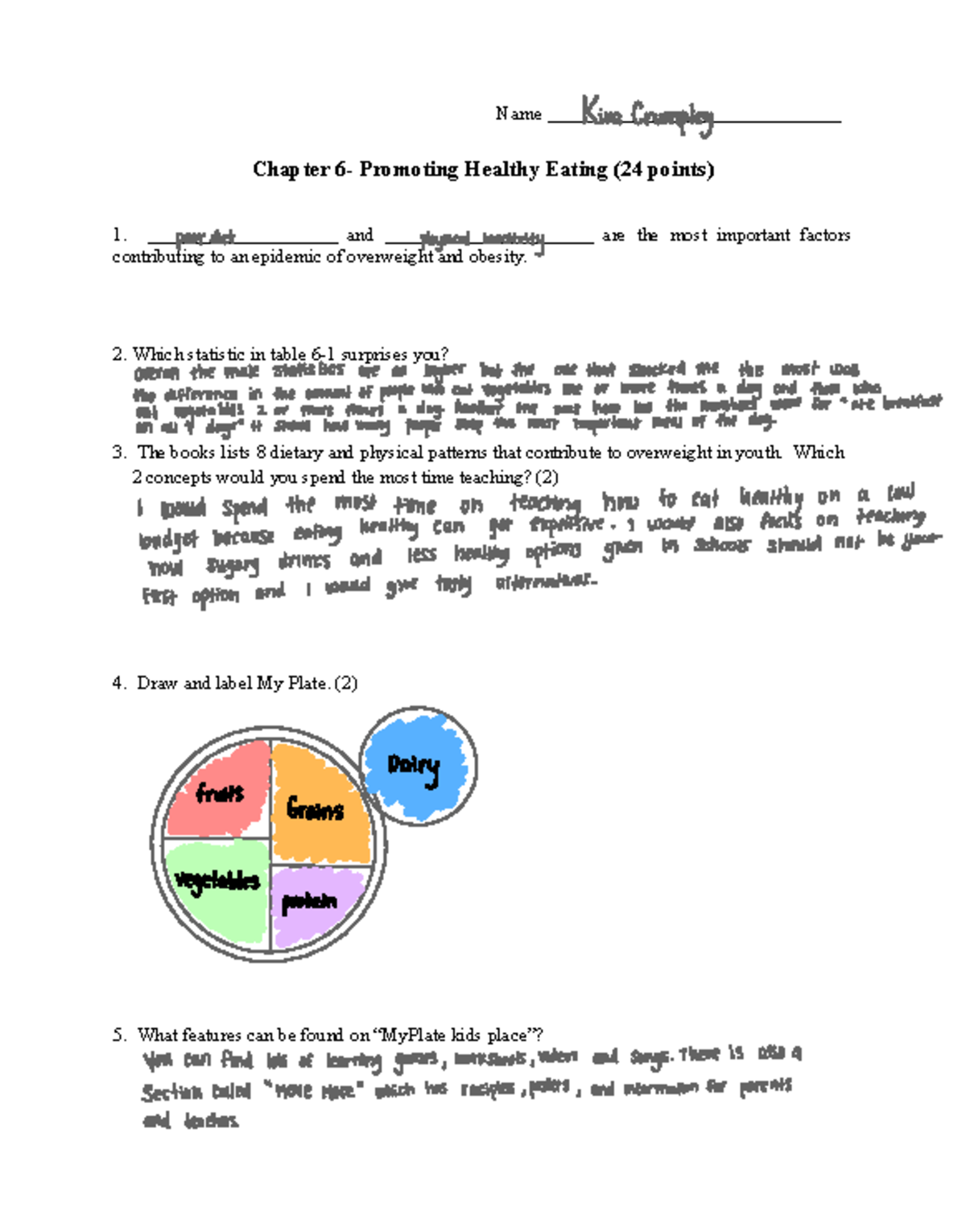 Chapter 6- Nutrition 1 - ####### Name ...
