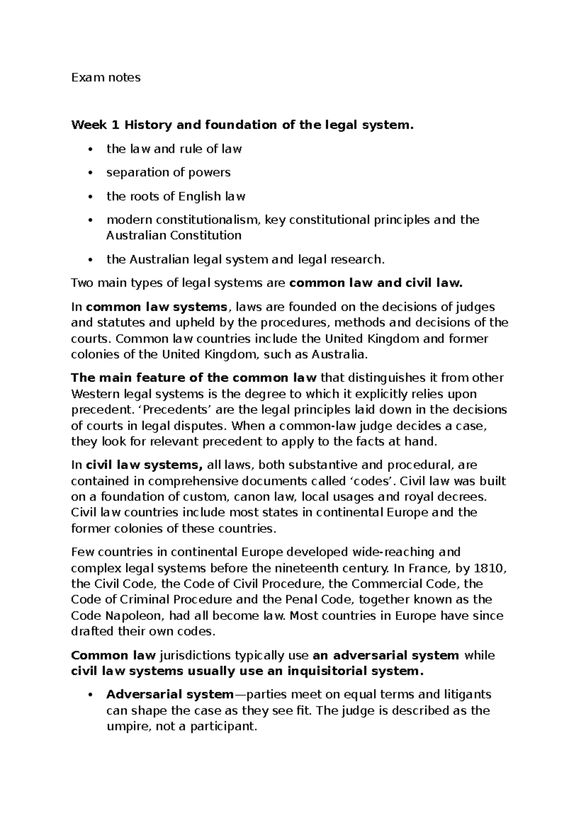 Exam Notes: Week 1 - Foundations of Legal Systems (LAW101) - Studocu