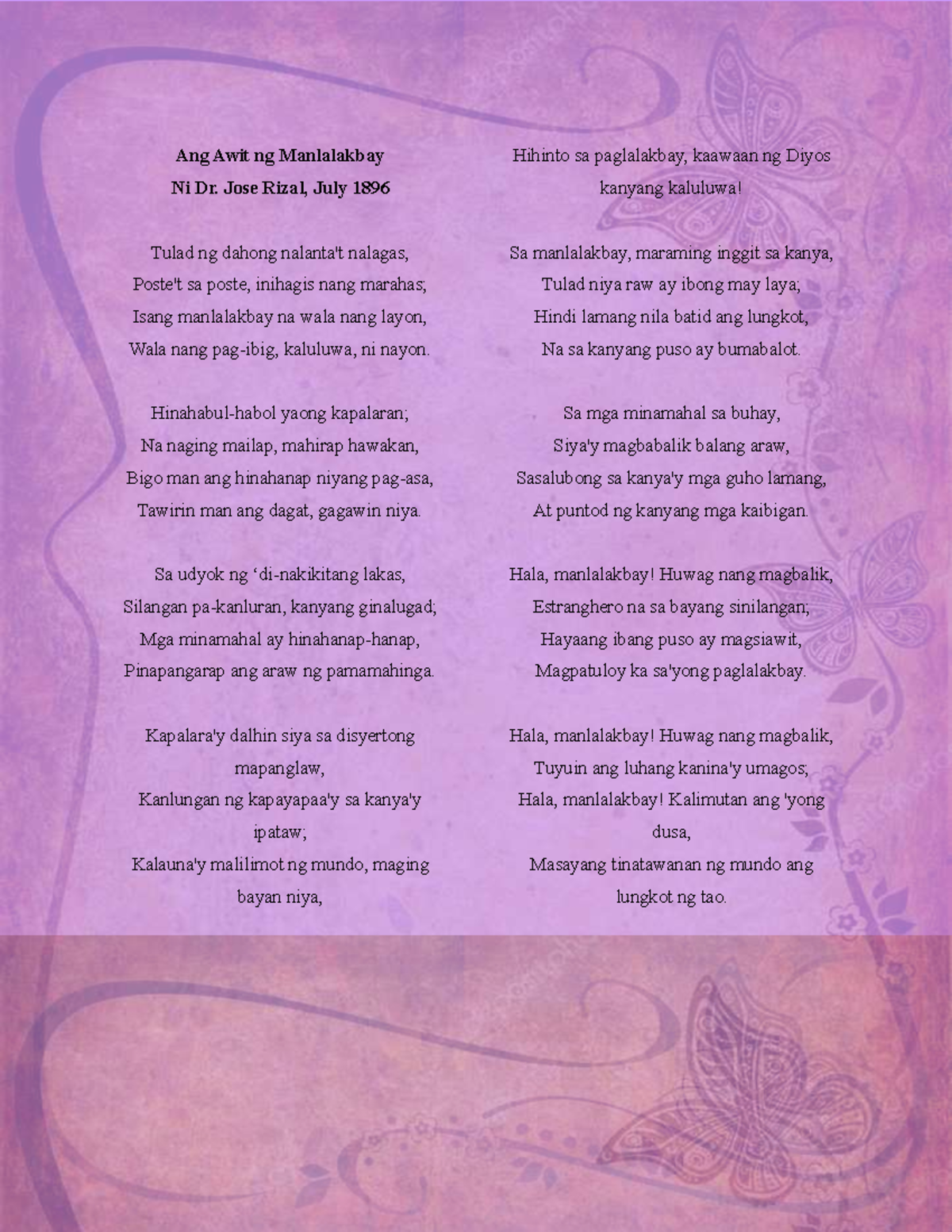 Rizal Poems: Analysis of 