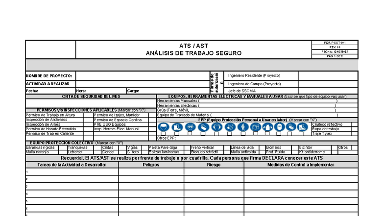 ATS AST - Formato de Autorización y Análisis de Trabajo Seguro - Studocu