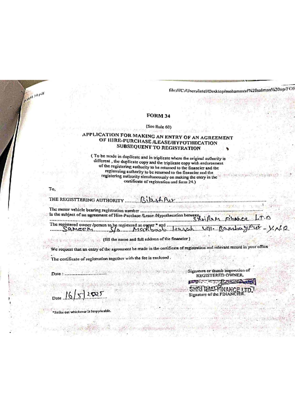 Fr34 - Important Notes on Application for Entry of Agreement - Studocu