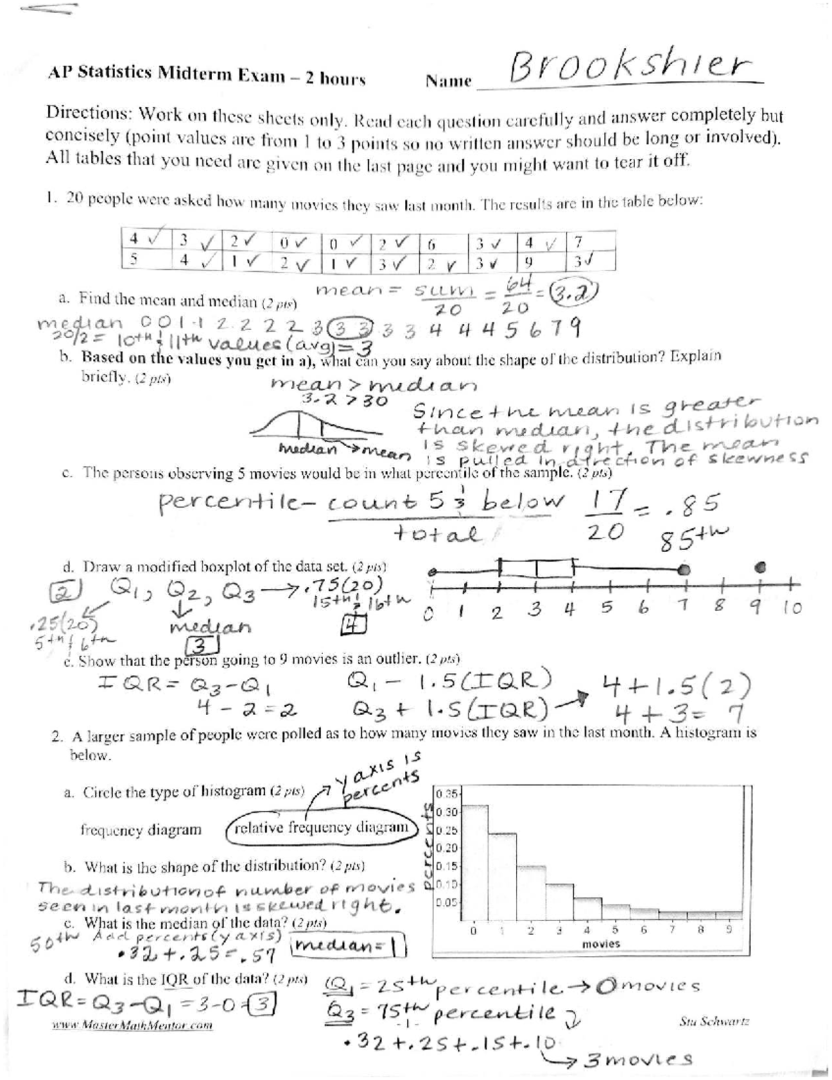 AP Statistics Midterm Exam Worksheet & Answer Key - Studocu