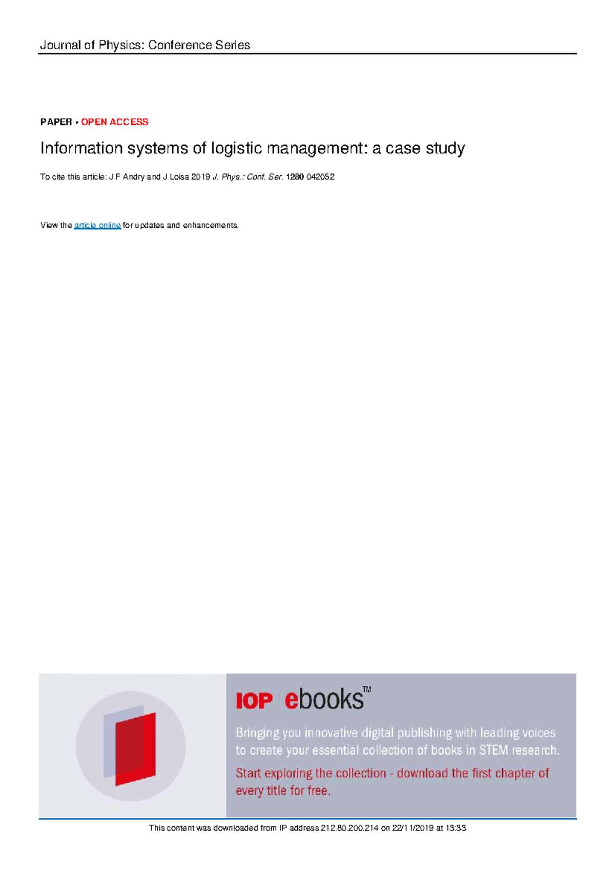 MSCEIS 2018: Information Systems in Logistic Management Case Study ...