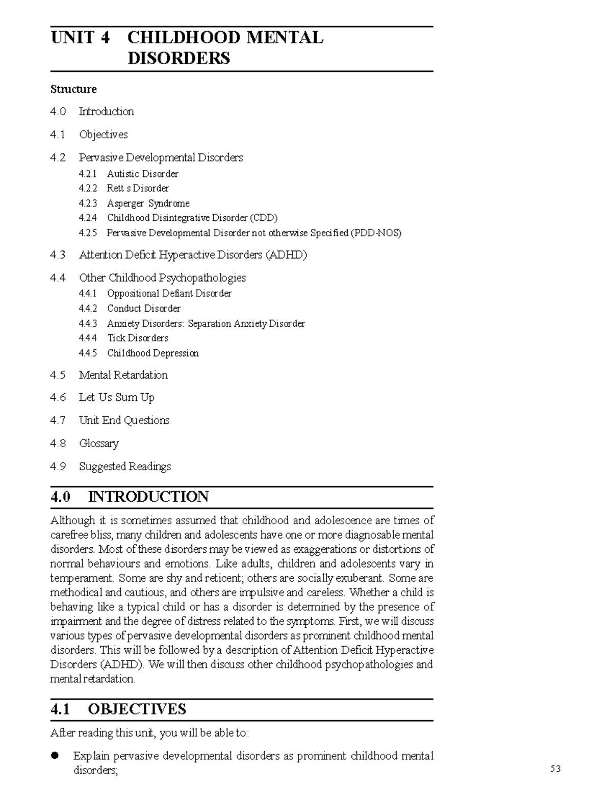 Unit 4: Childhood Mental Disorders - Overview and Key Concepts in - Studocu