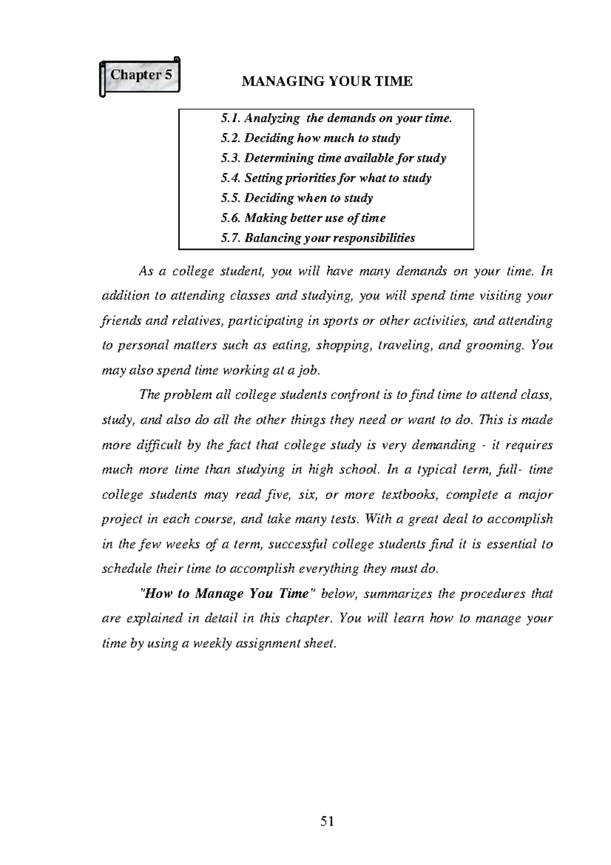 Chapter 5: Time Management Strategies for College Success (Giao Trinh ...