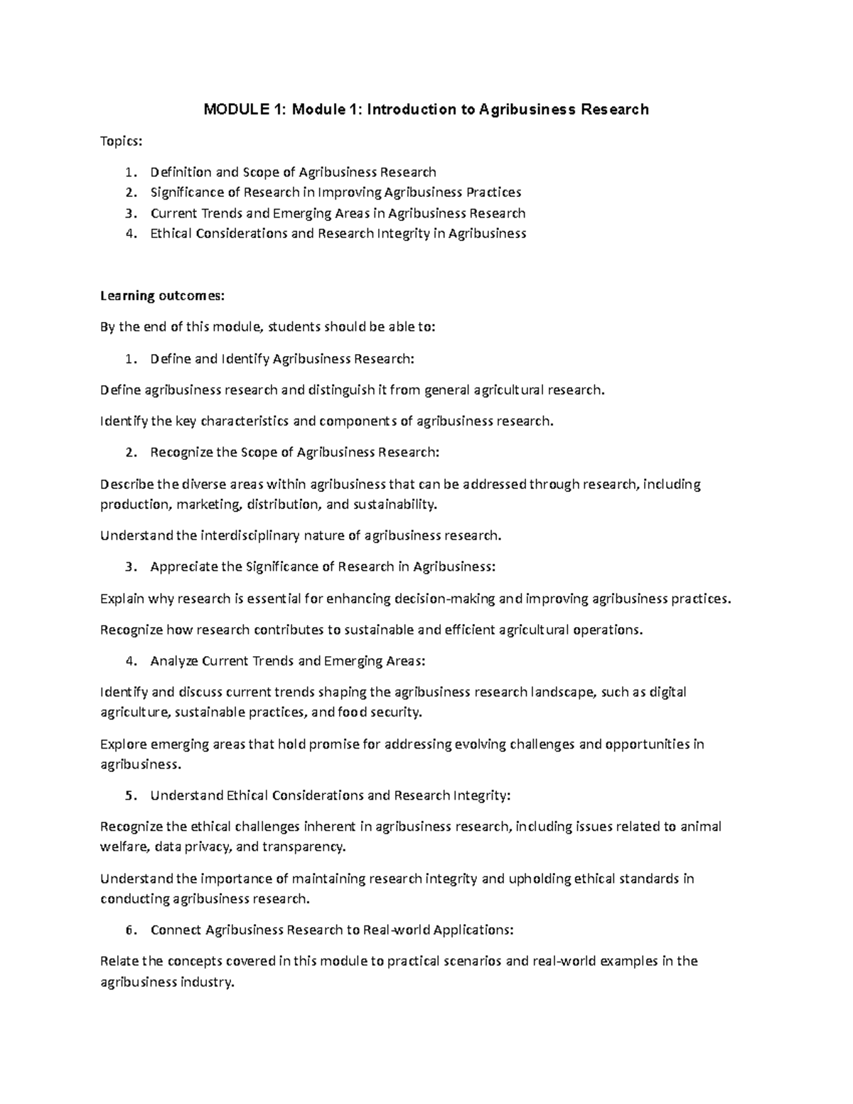 AGR 101: Module 1 - Methods of Agribusiness Research Insights - Studocu