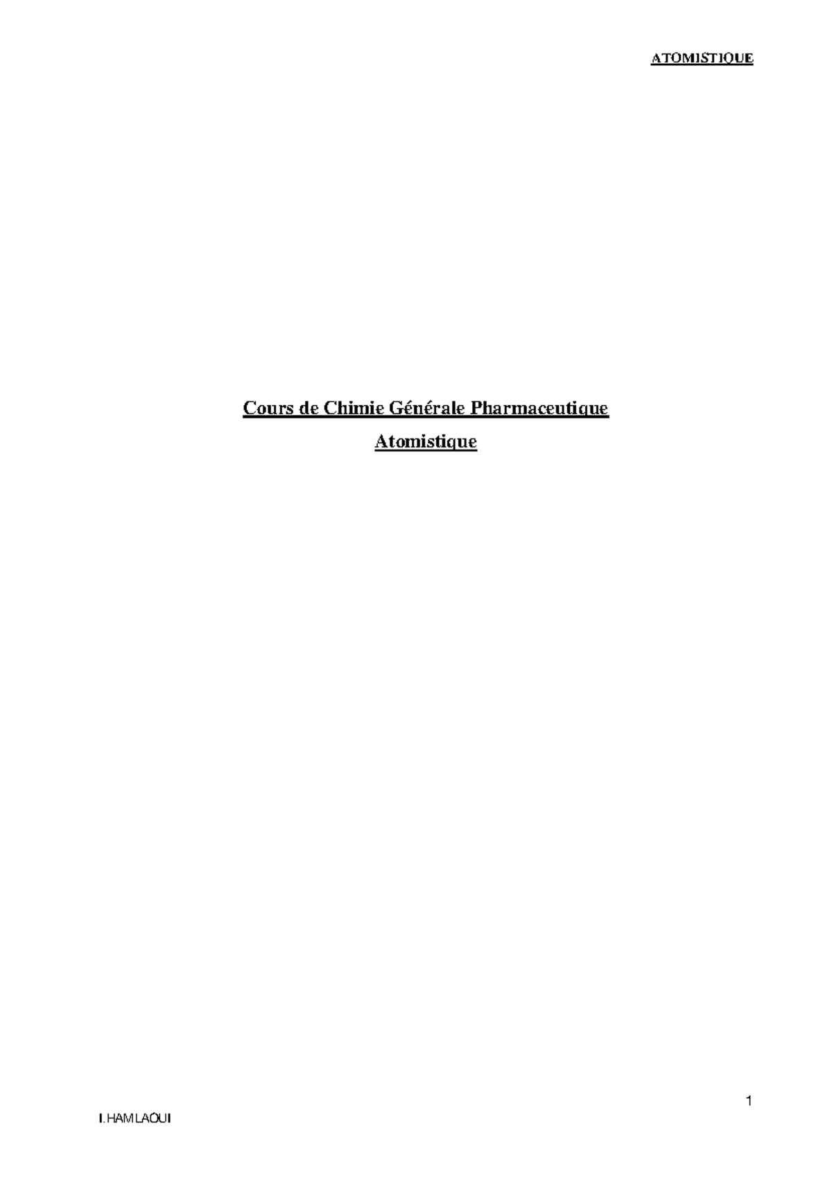 Cours d'Atomistique en Chimie Générale Pharmaceutique - Pharmacie - Studocu