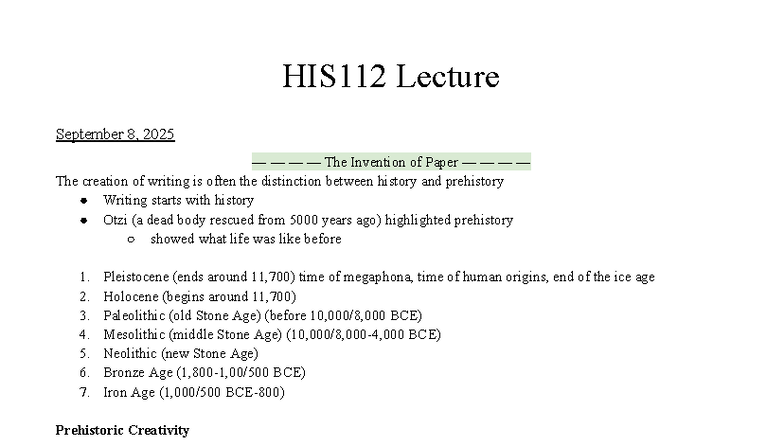 HIS112 Lecture Notes: The Invention of Paper and Its Impact - Studocu