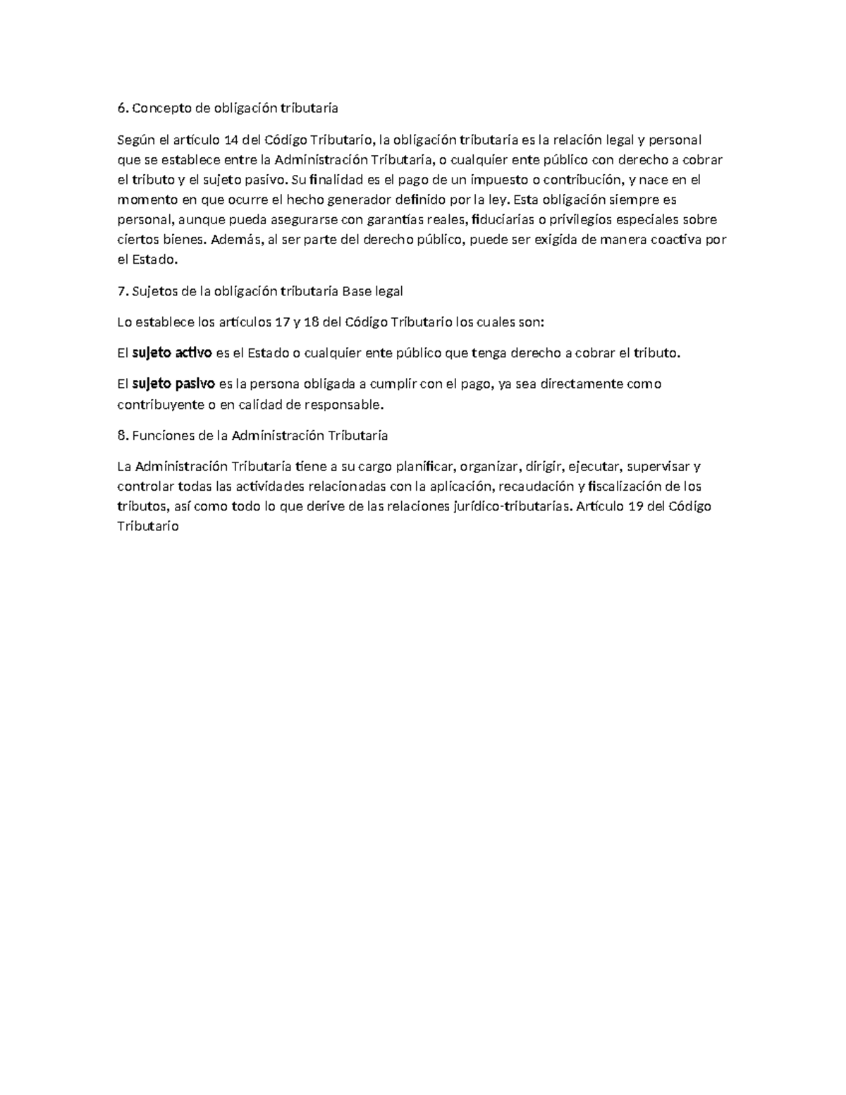Derecho Tributario: Concepto y Sujetos de la Obligación Tributaria ...