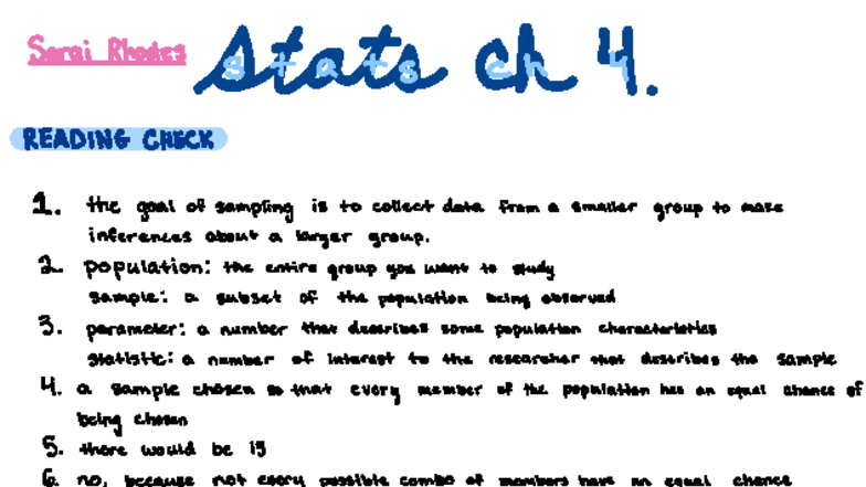 Stats 101: Chapter 10 Reading Check Notes on Sampling Inferences - Studocu