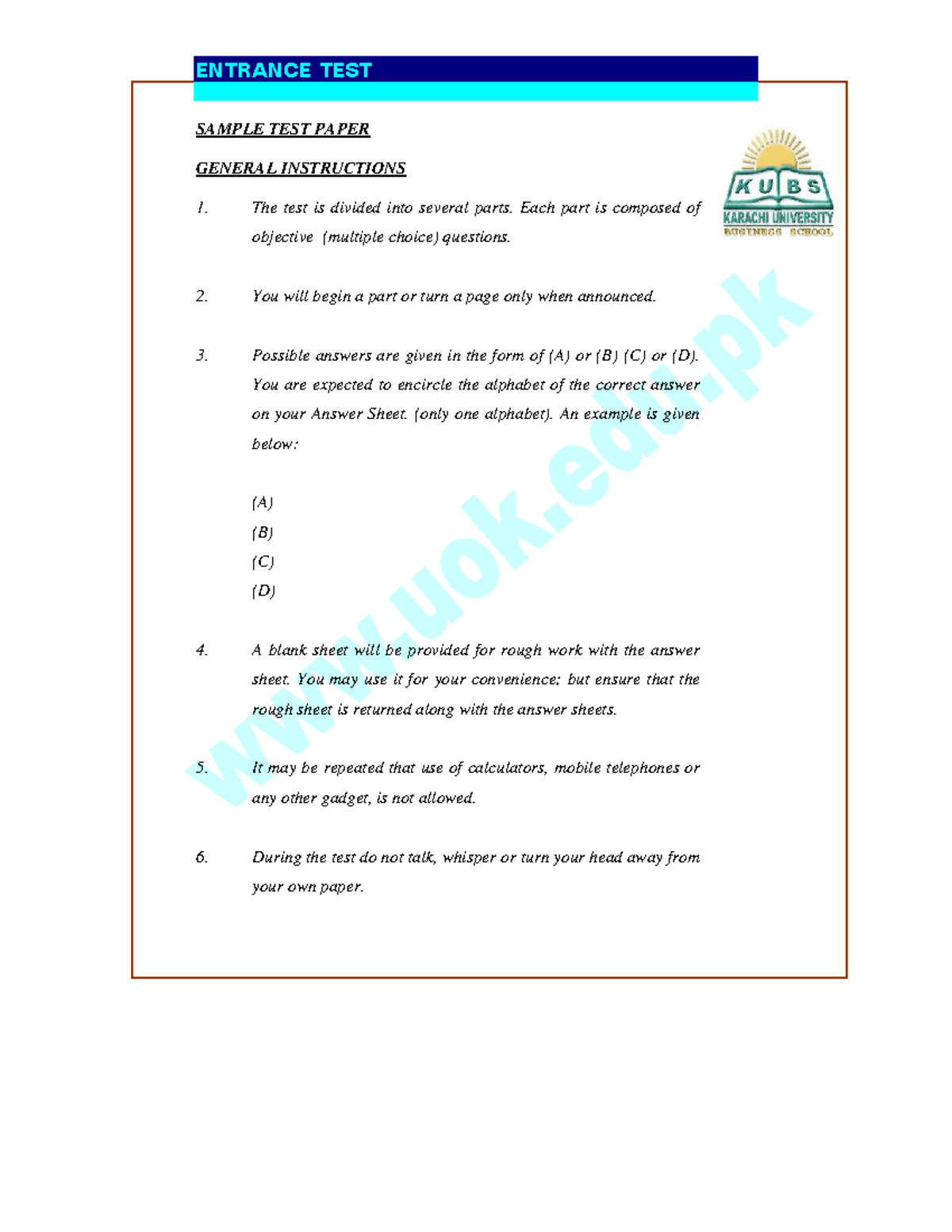 ENTRANCE TEST SAMPLE PAPER: ENGLISH, MATH, & GENERAL KNOWLEDGE - Studocu