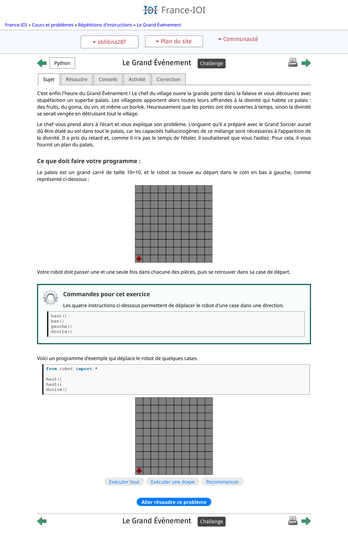 France-IOI - Le Grand Événement Challenge: Guide Python pour Robot ... - Exercice France Ioi