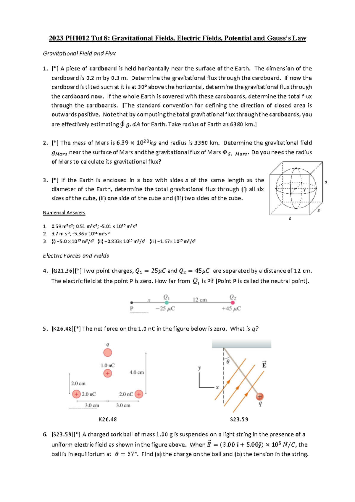 2023 PH1012 Tut 8: Gravitational & Electric Fields Analysis - Studocu