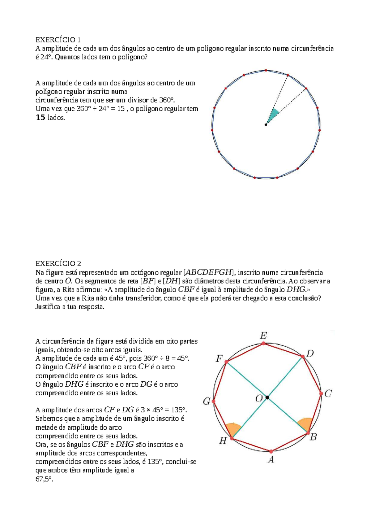 Ângulos Inscritos na Circunferência - Ficha Matemática 9º Ano - Studocu