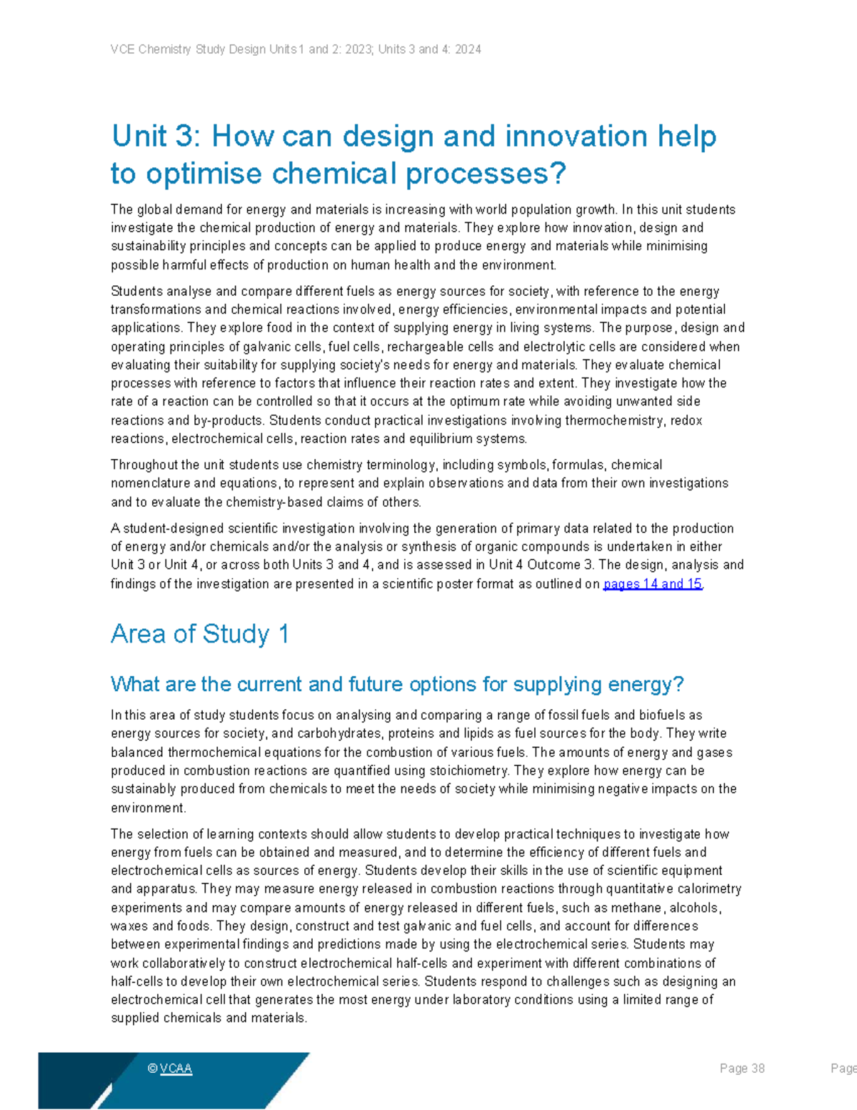VCE Chemistry Study Design Units 3 and 4: Energy, Materials, and ...