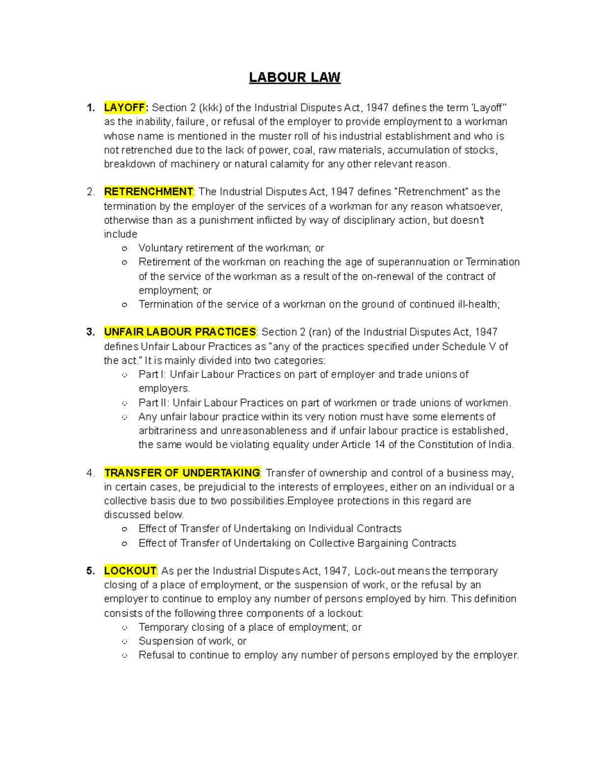 Labour Law Overview: Key Concepts and Definitions (Course Code: LL101 ...
