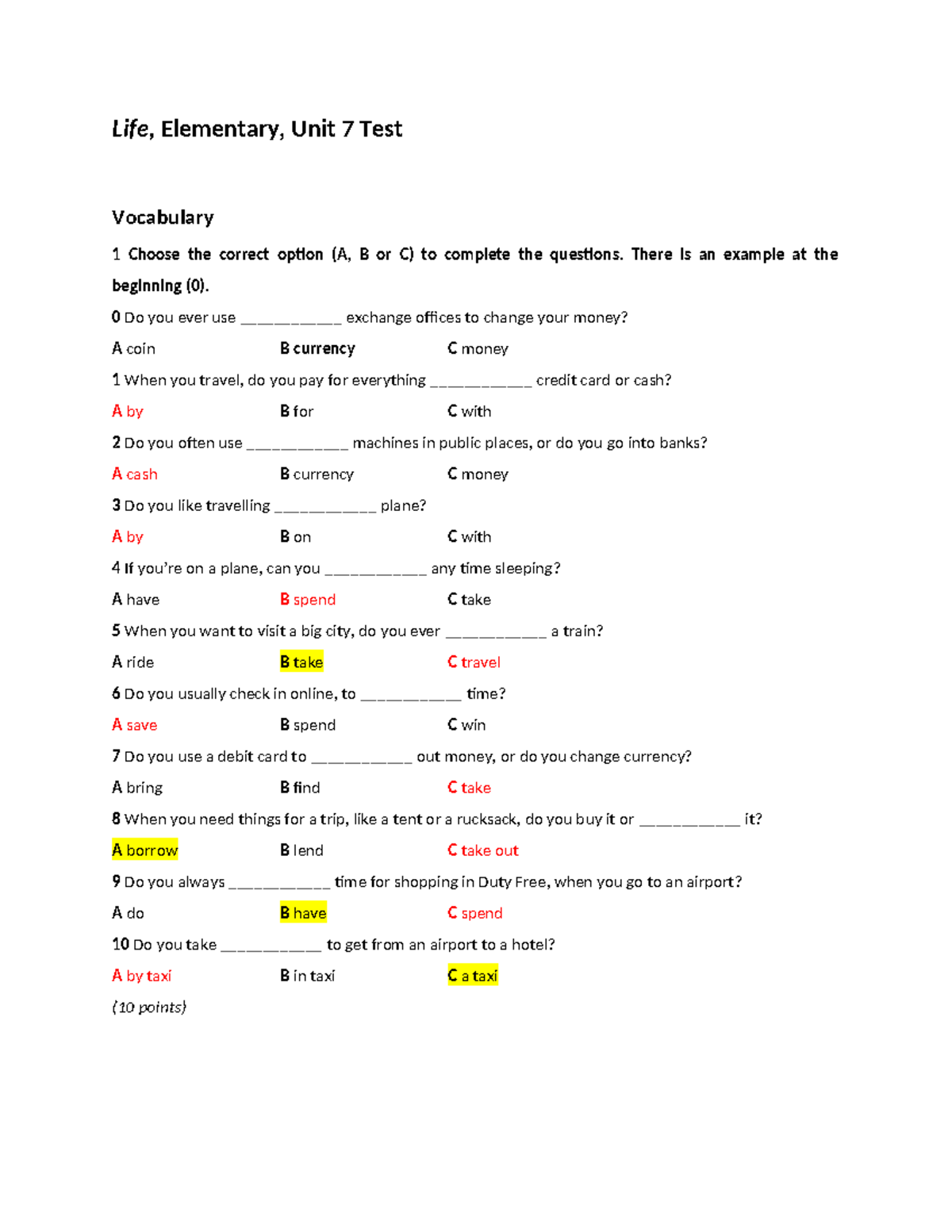 Unit 7 Test: Vocabulary, Grammar, Reading & Listening Exercises - Studocu