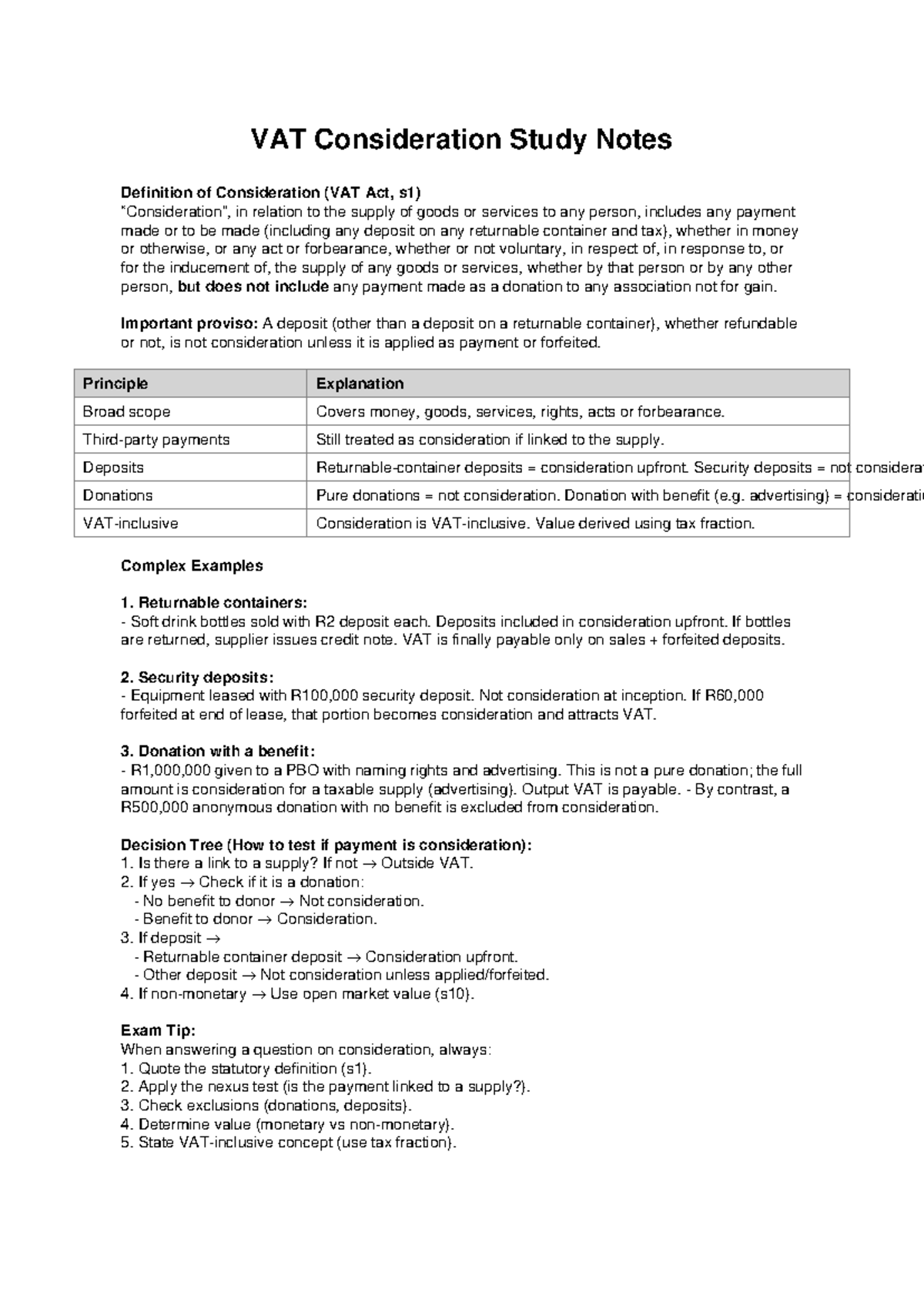 VAT Consideration Study Notes: Understanding s1 of the VAT Act - Studocu