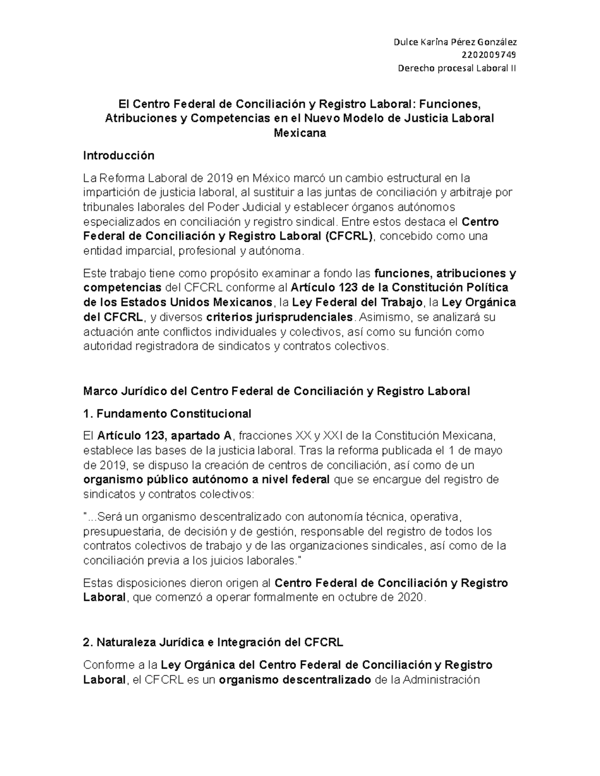 Análisis del CFCRL en el Nuevo Modelo de Justicia Laboral II - Studocu