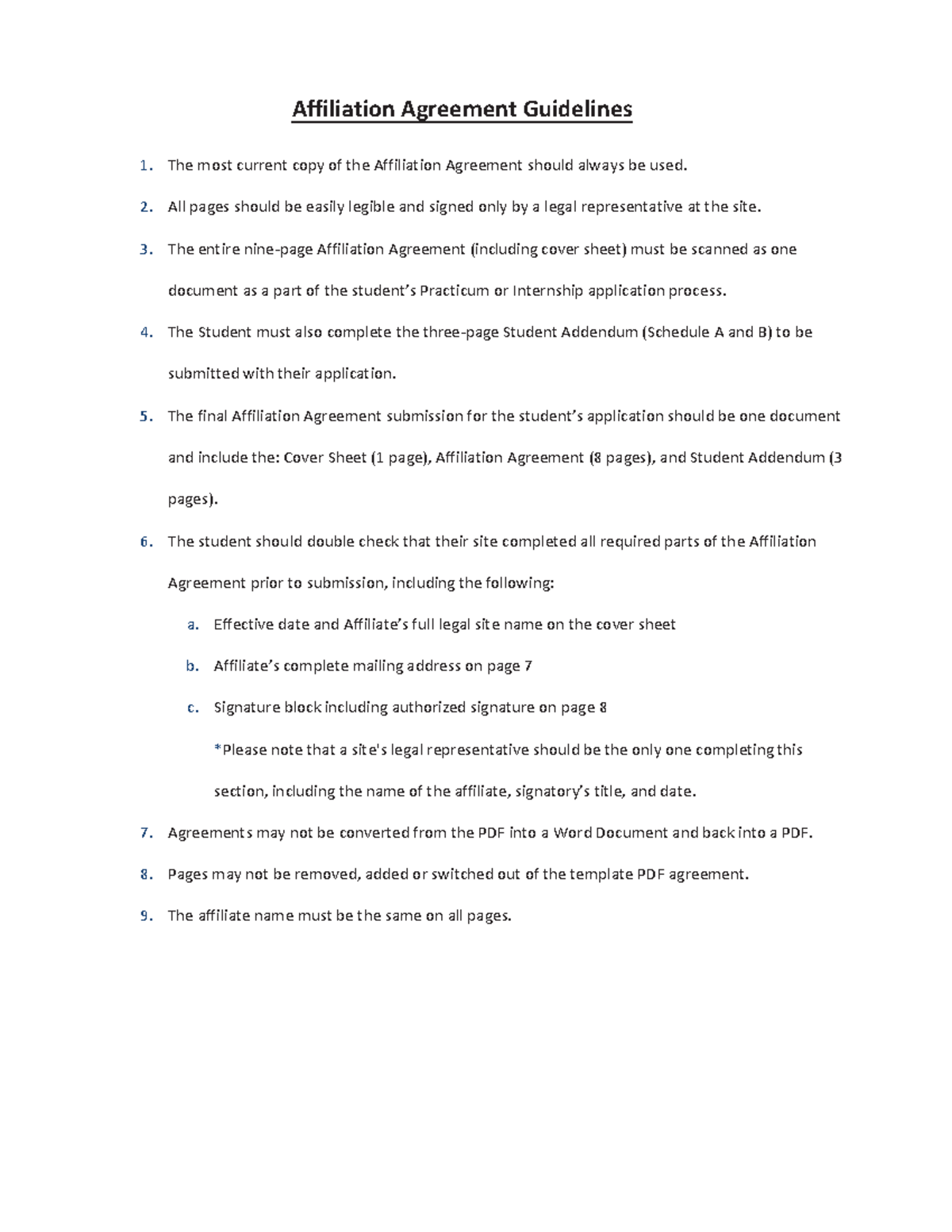 Affiliation Agreement Guidelines for Practicum/Internship Applications ...