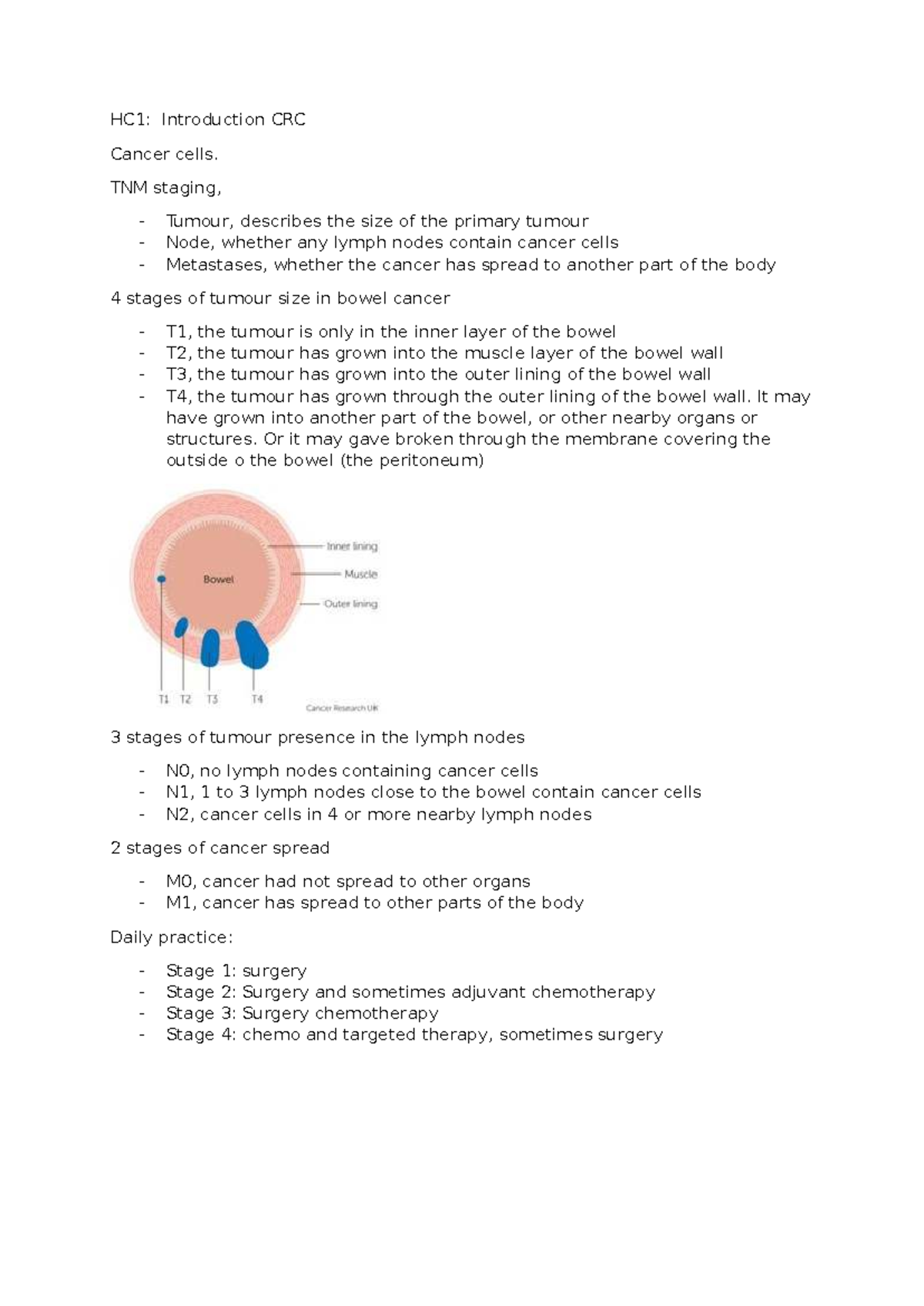 HC1: Comprehensive Overview of CRC Cancer Cells and Staging - Studeersnel