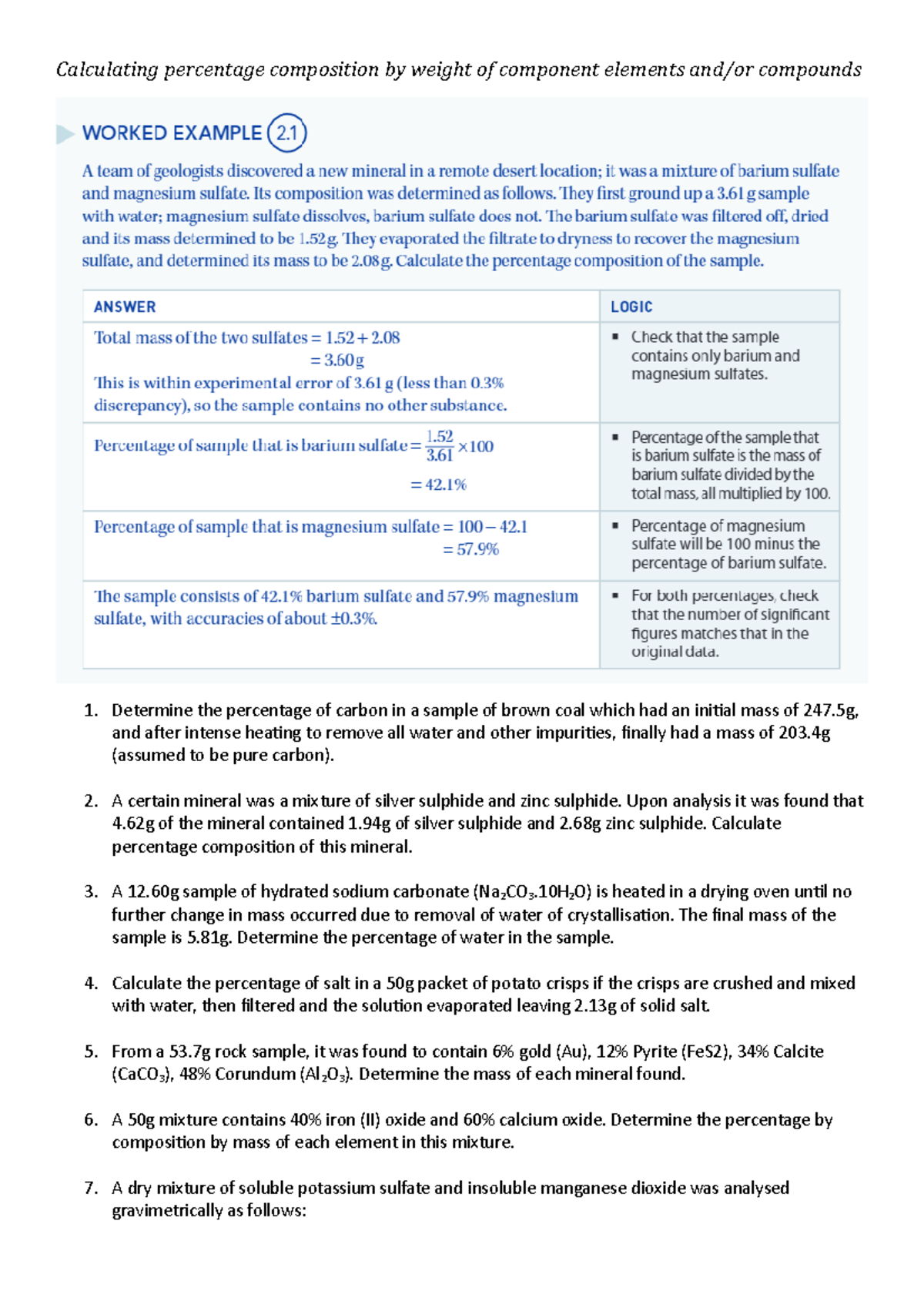 2. Calculating percentage composition by weight of component elements ...