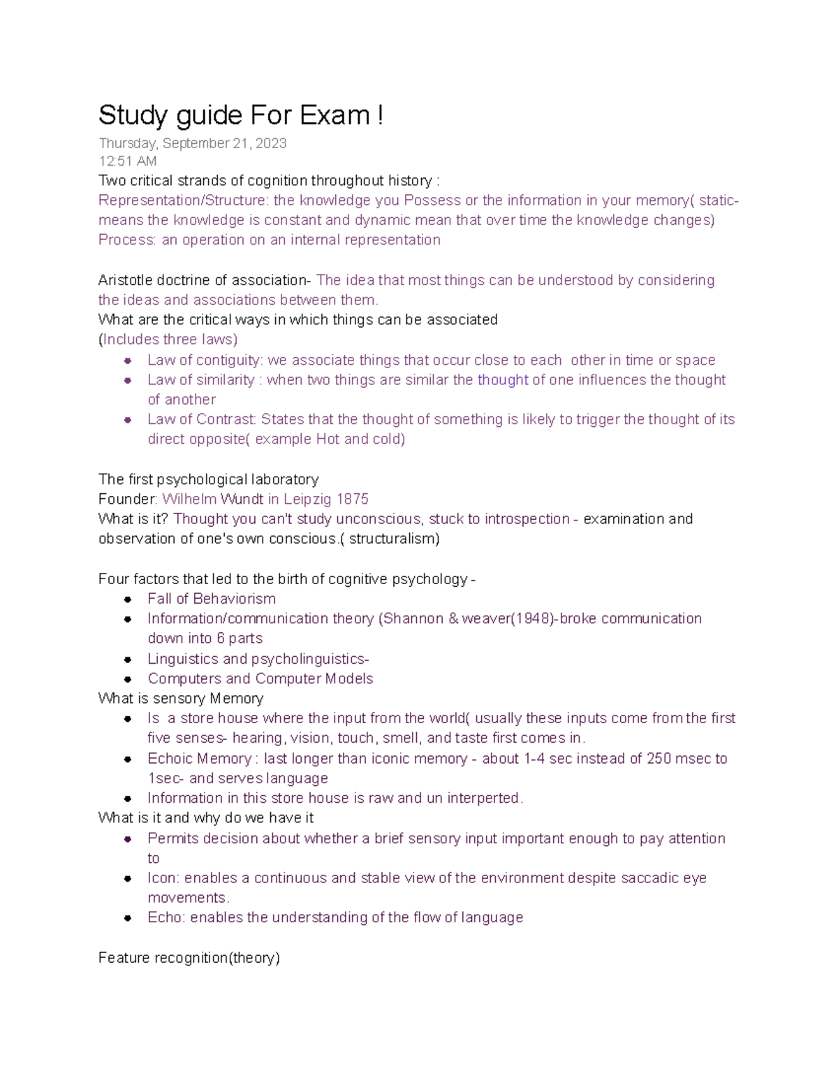 PSYC 263 EXAM 1 Comprehensive Study Guide for Cognitive Psychology ...