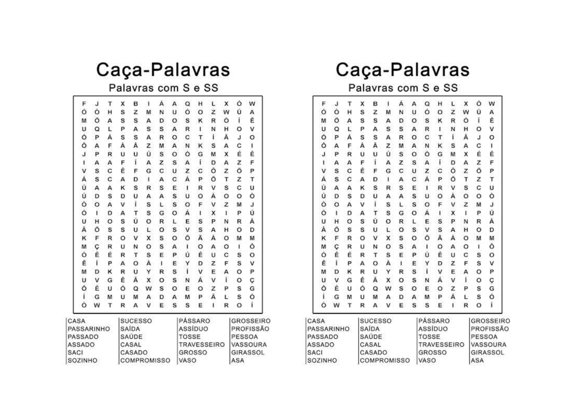 CAÇA Palavras - Jogos de Palavras com Se SS - Studocu
